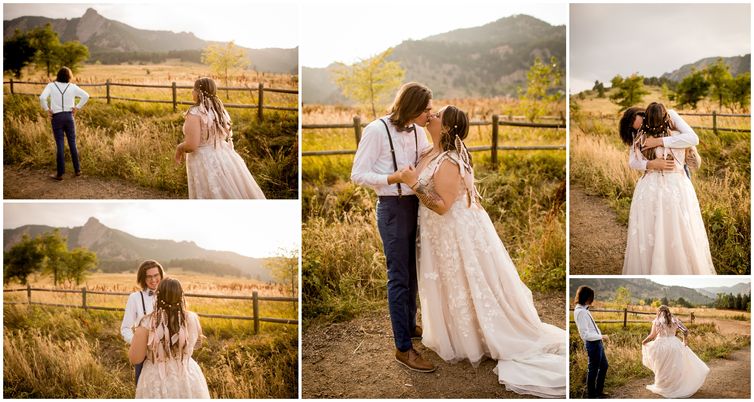 bride and groom first look at Chautauqua Park in Boulder Colorado 