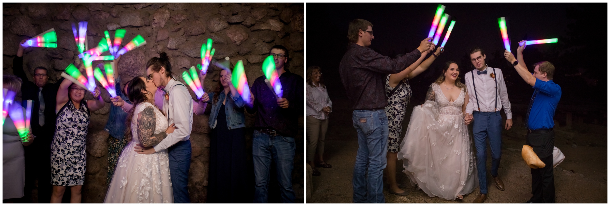 glow stick baton wedding exit in Boulder Colorado 