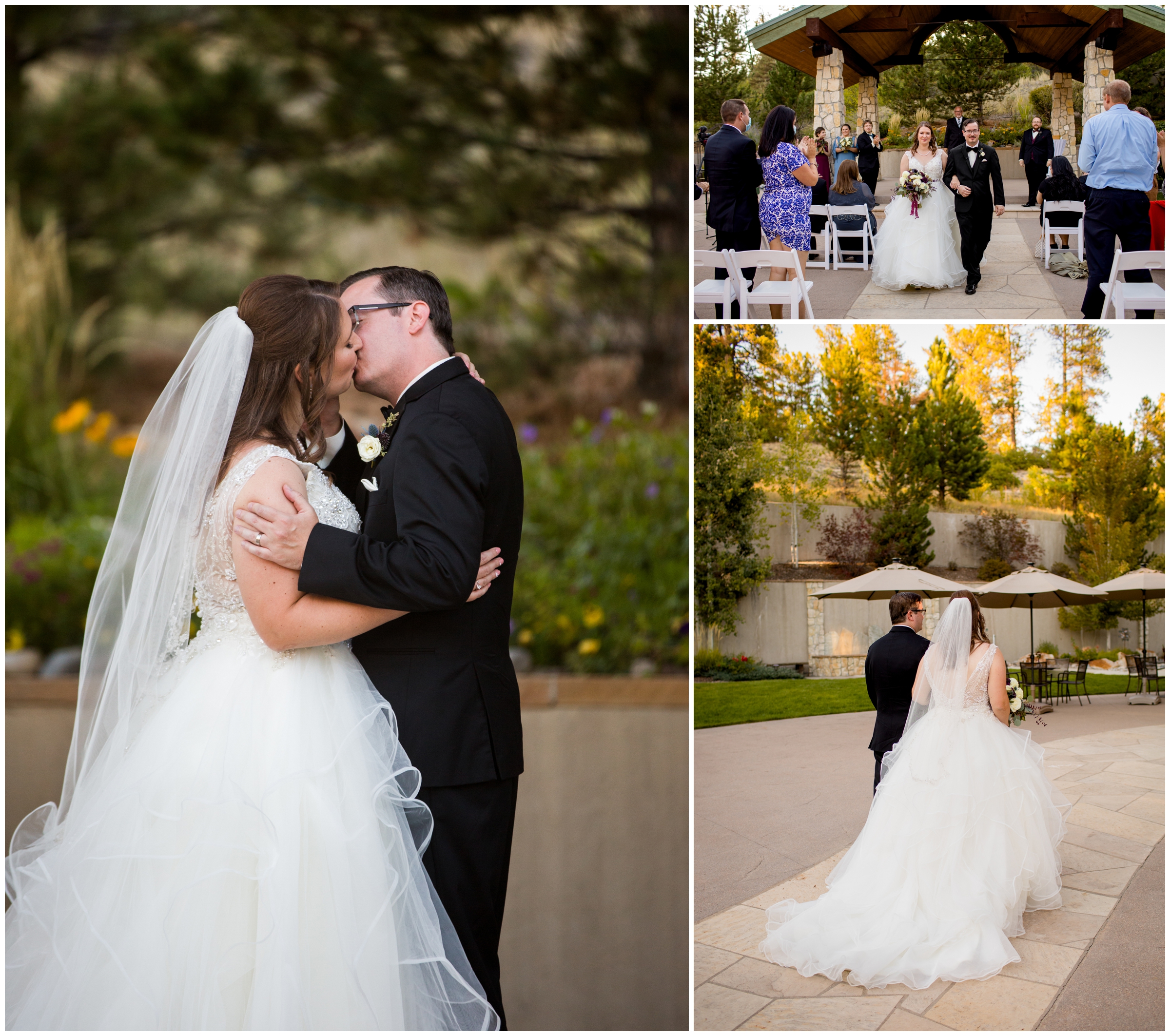 first kiss at Cielo at Castle Pines outdoor wedding ceremony 