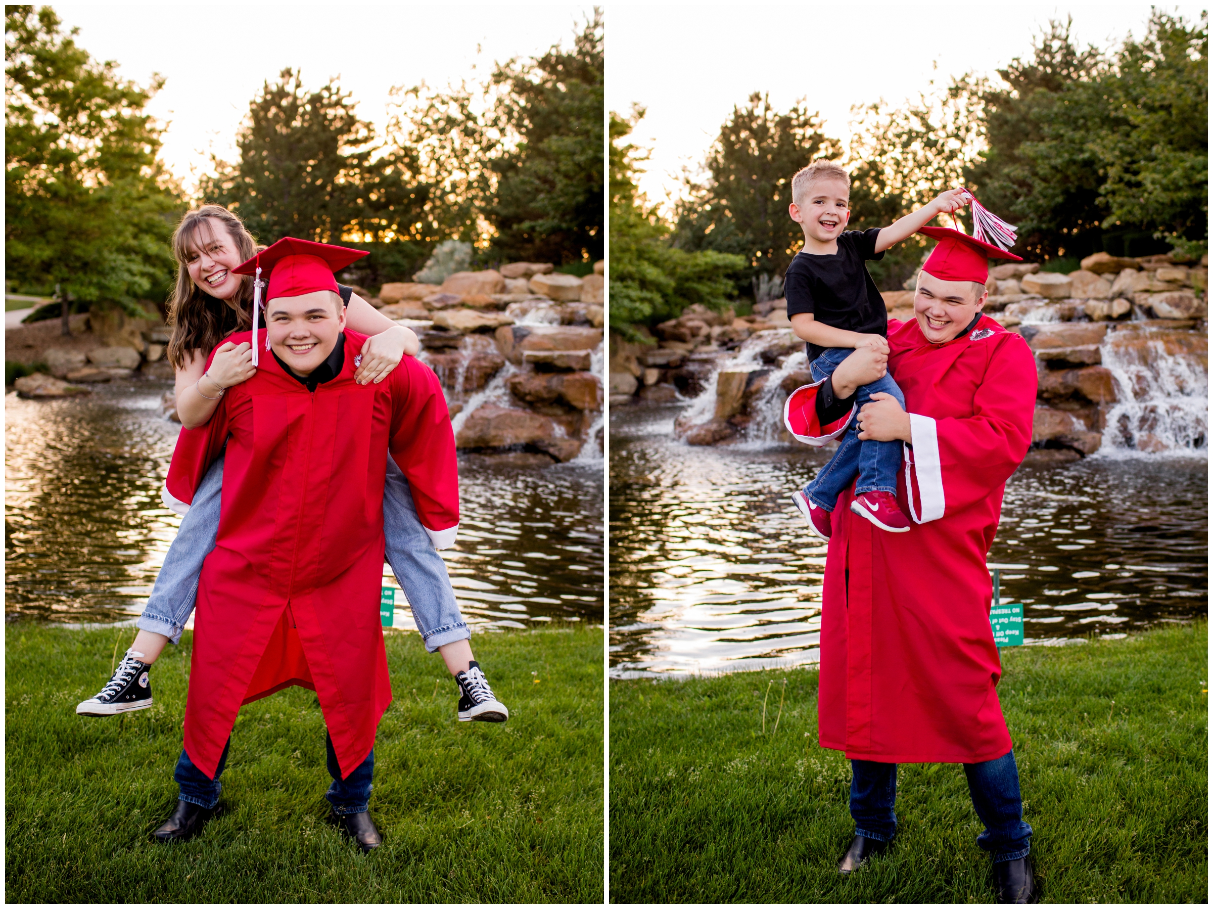 senior guy holding sibling during Brighton Colorado senior photography session