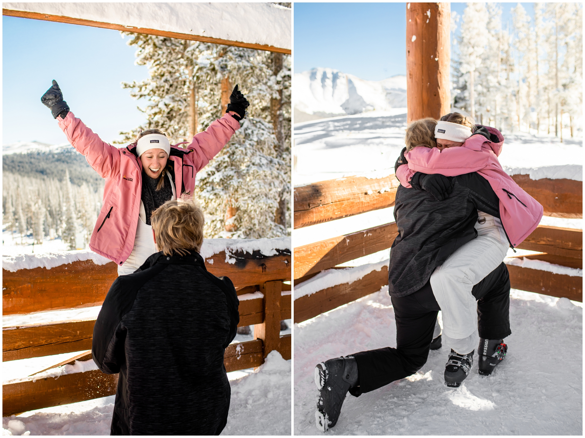 woman cheering during Winter Park Colorado ski proposal photos 