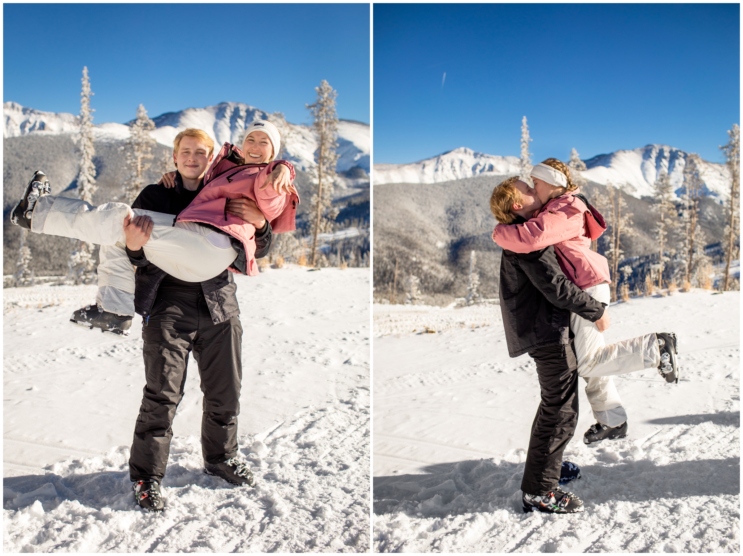 snowy Winter Park ski resort proposal and engagement pictures 