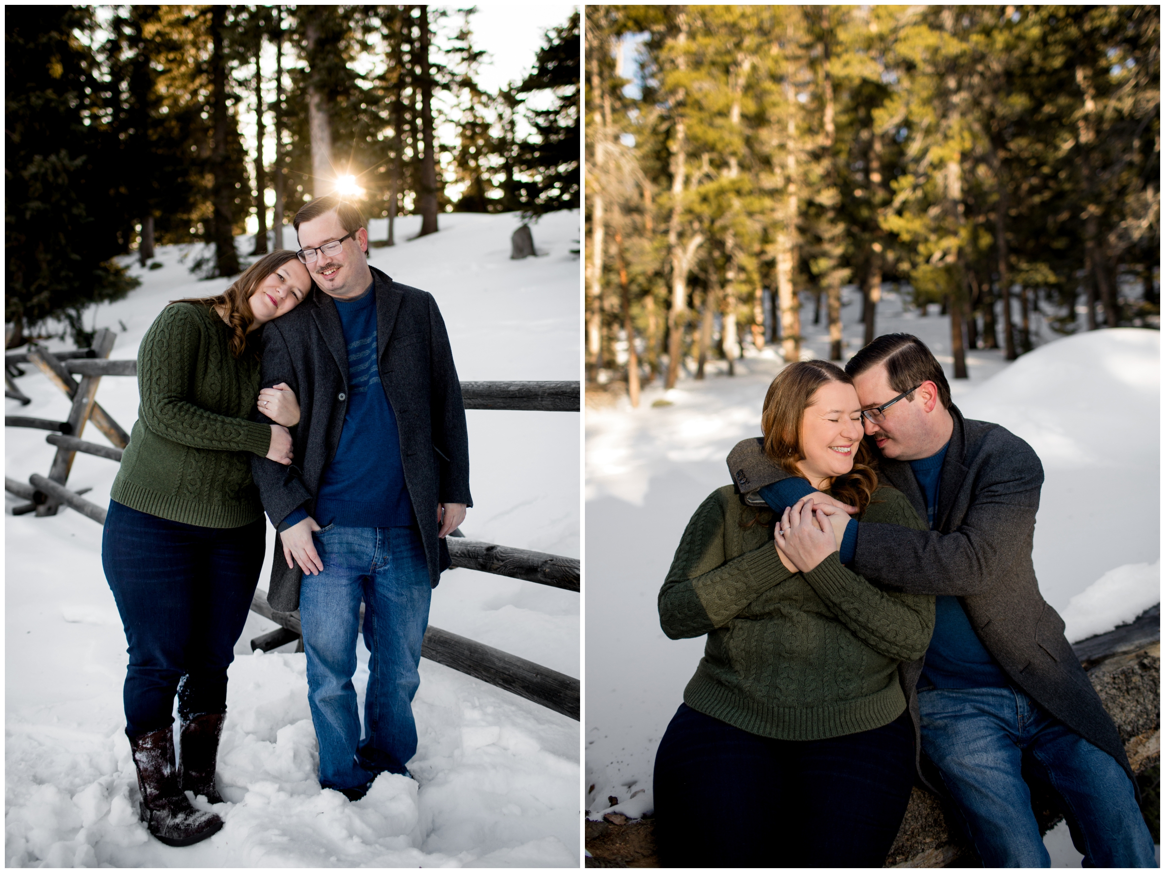 couple cuddling in the snow during Colorado winter couple's photography session 