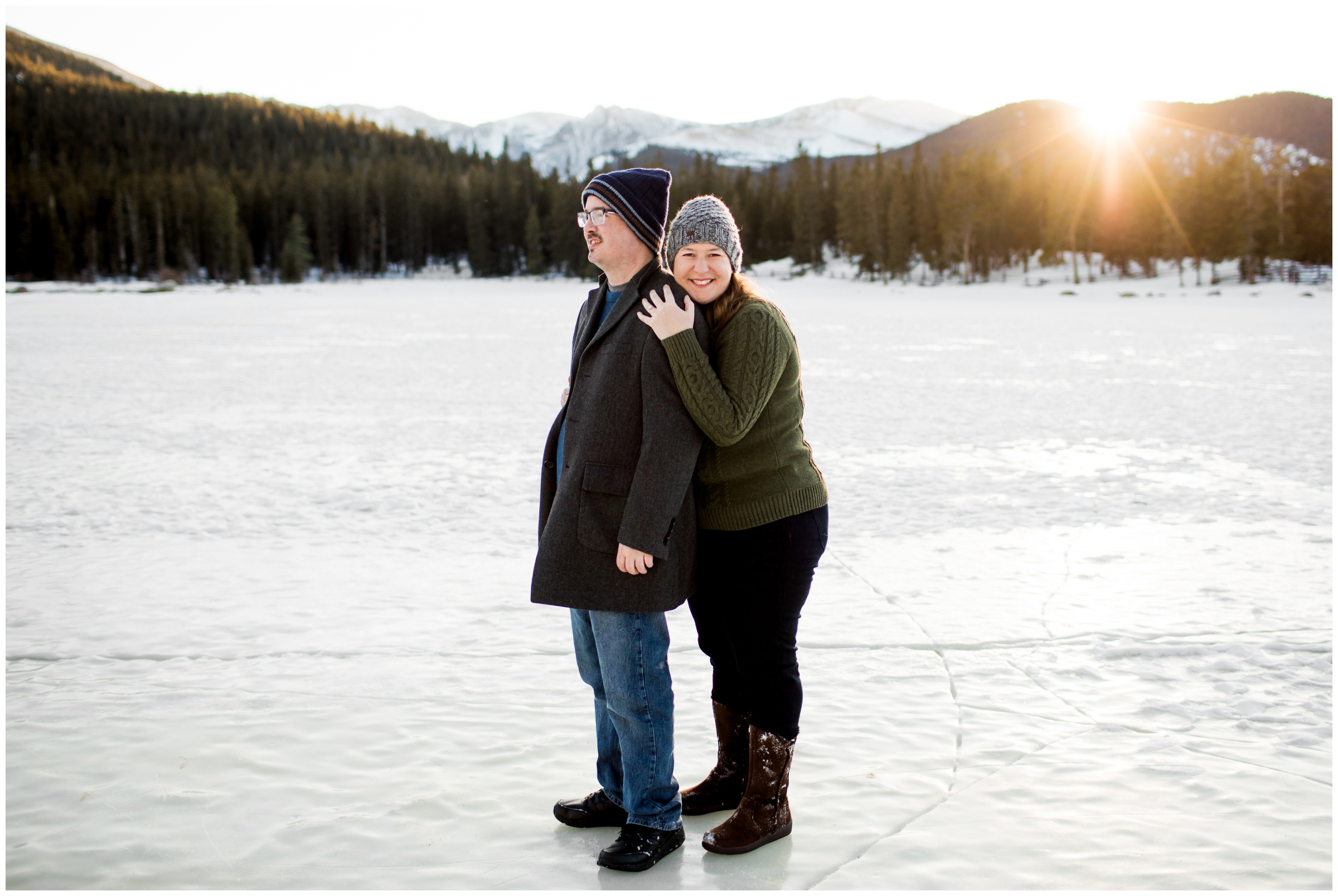 Echo Lake engagement photos during winter by Colorado mountain wedding photographer Plum Pretty Photography