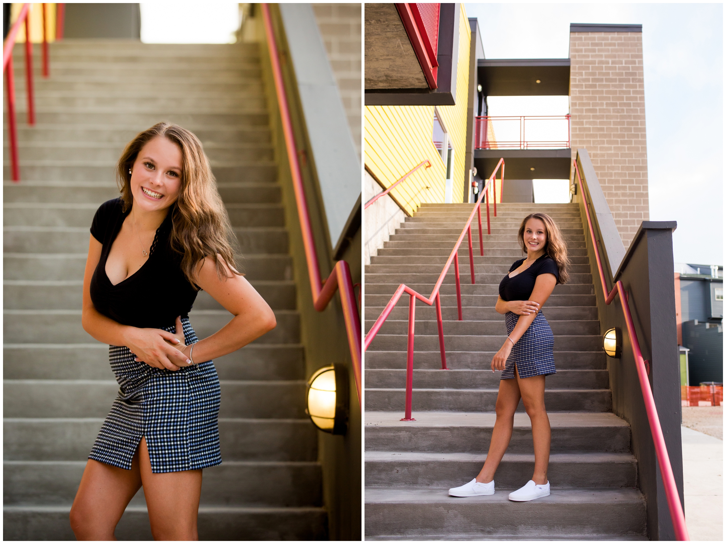 teen girl posing on stairs in Prospect New town Longmont 