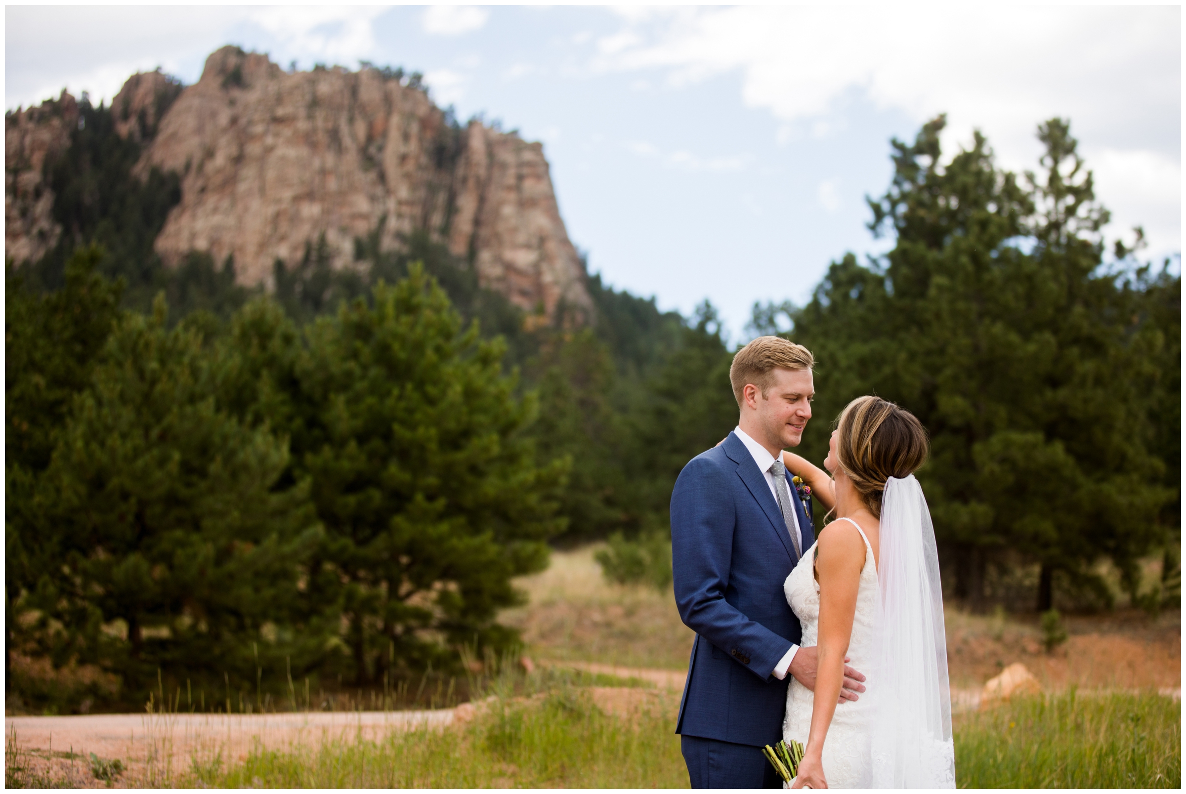 bride and groom portraits at Pine Colorado mountain wedding