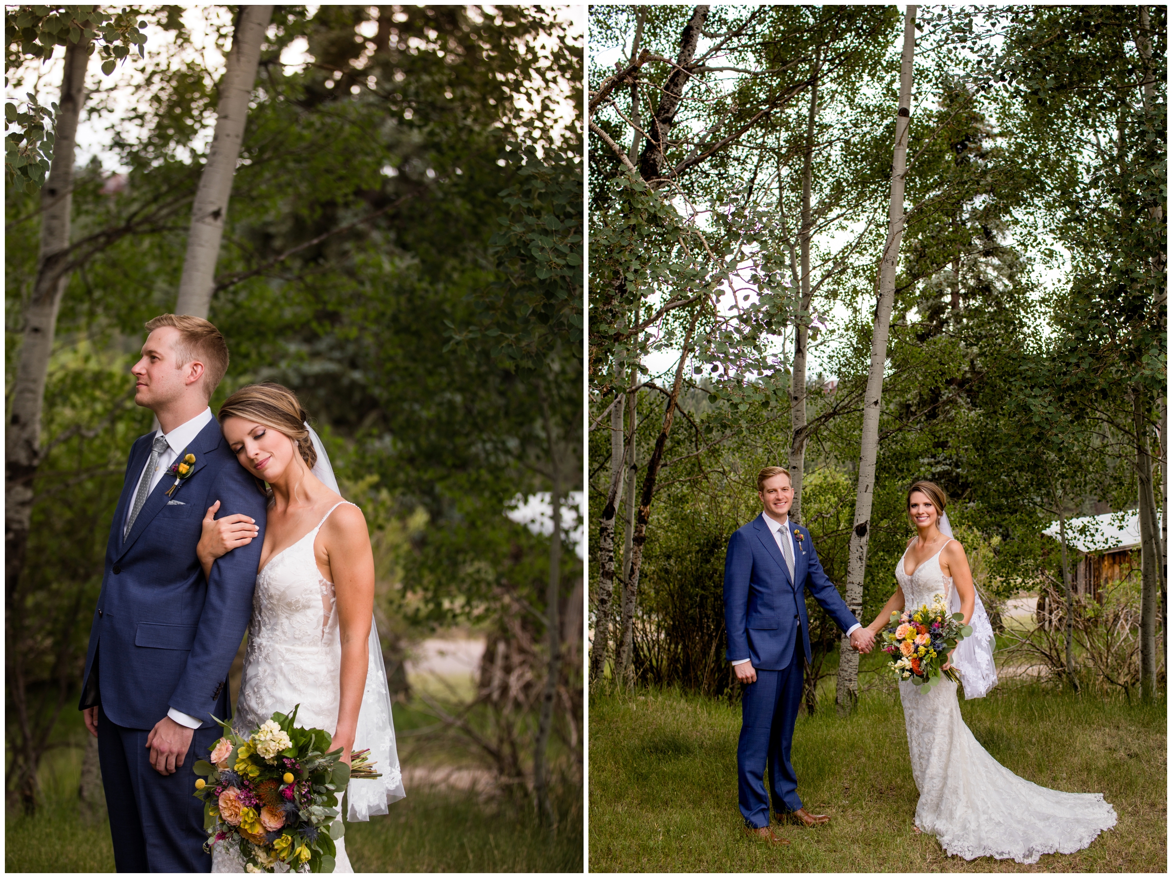bride and groom portraits in aspen grove at colorado mountain wedding 