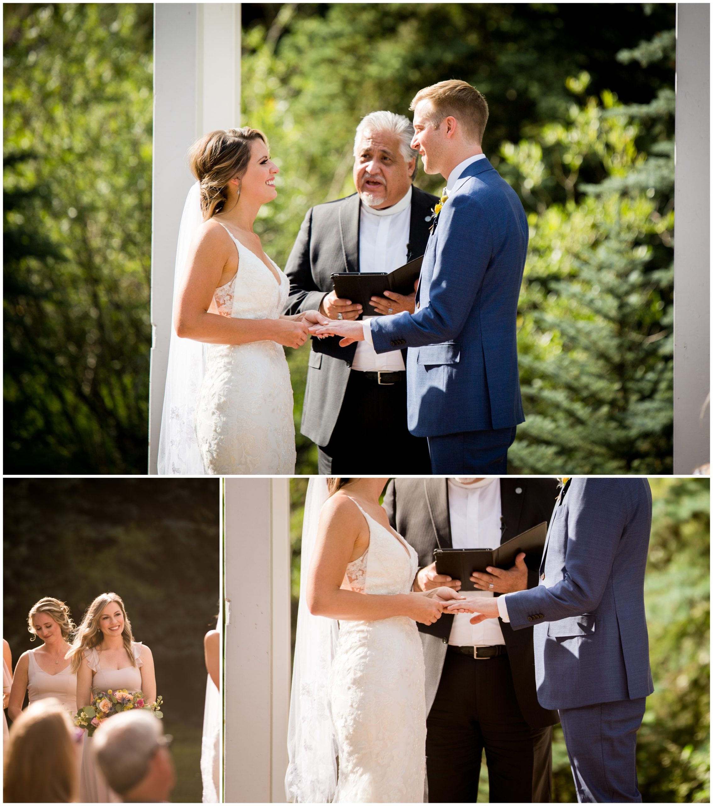 ring exchange during Colorado outdoor mountain wedding ceremony 
