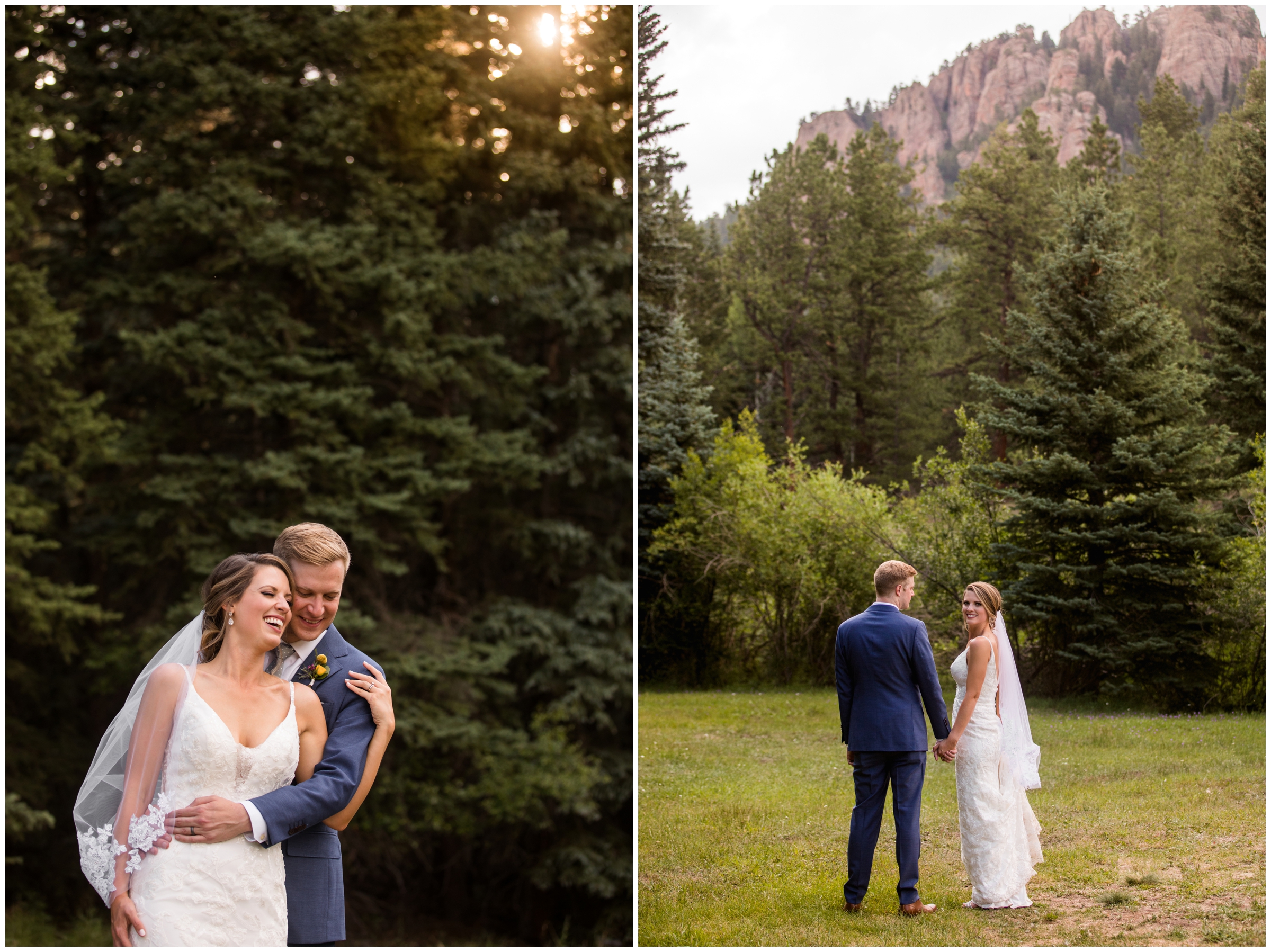 couple cuddling with mountains in background at Mountain View Ranch Wedgewood summer wedding