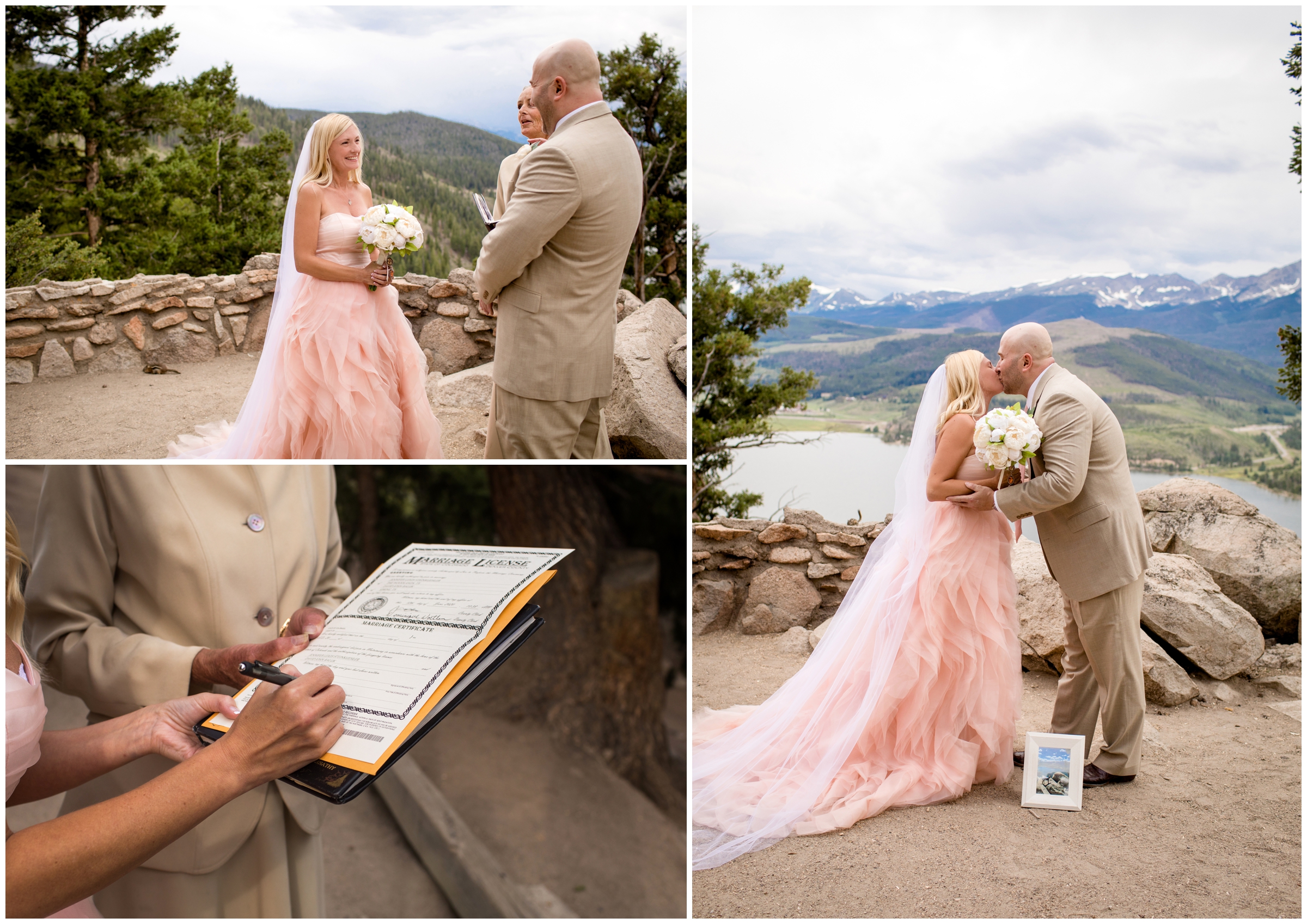 First kiss during intimate elopement wedding in the Colorado mountains