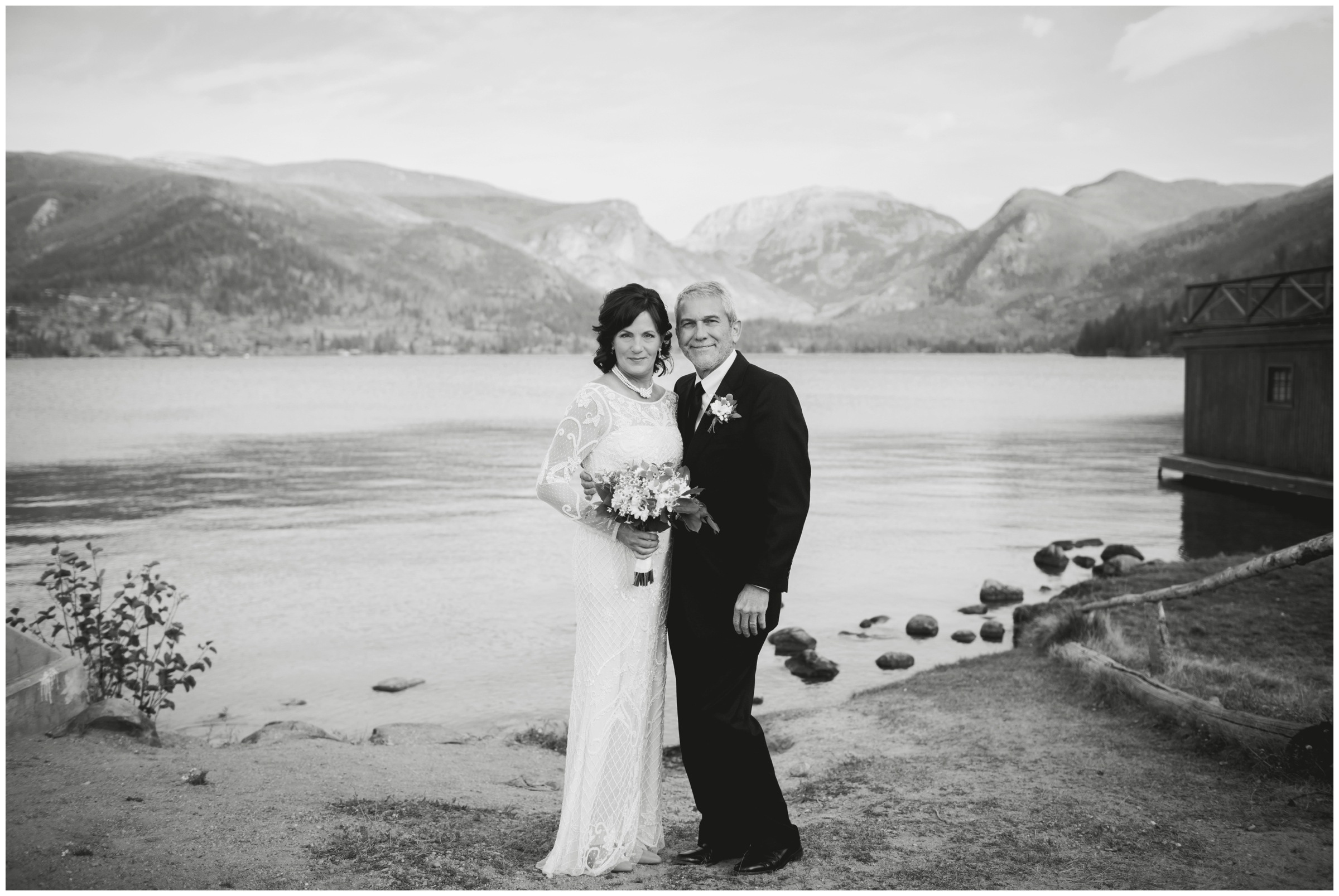 couple posing at Point Park during their Grand Lake Colorado wedding pictures 