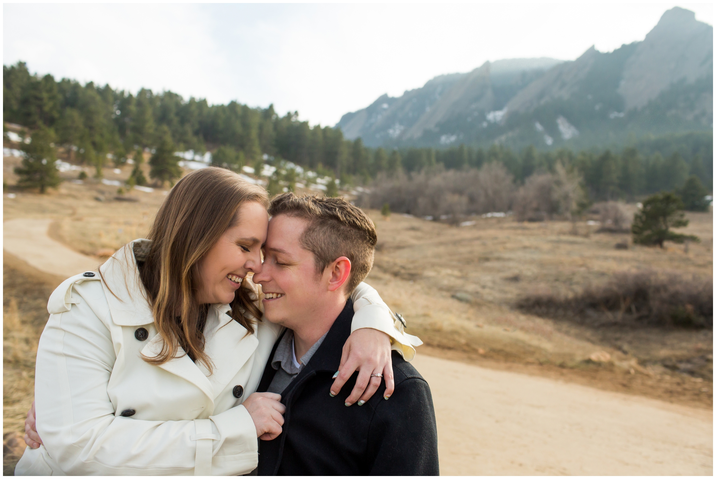 Chautauqua Park Boulder couple's portraits with mountains in background 