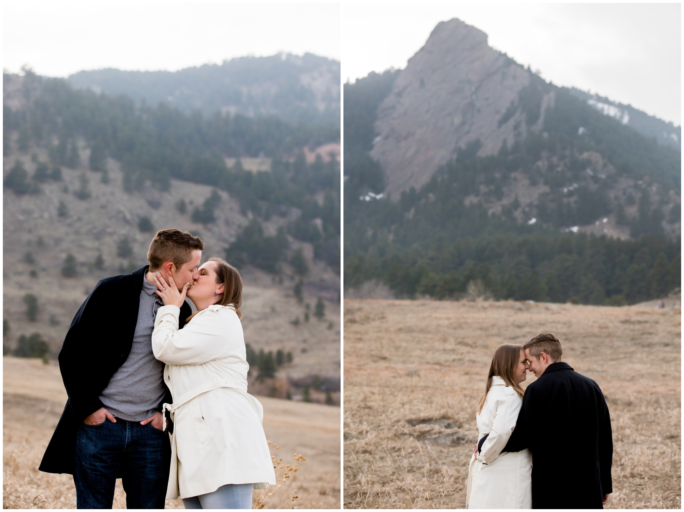 Colorado couple's photography session with flatirons mountains in background