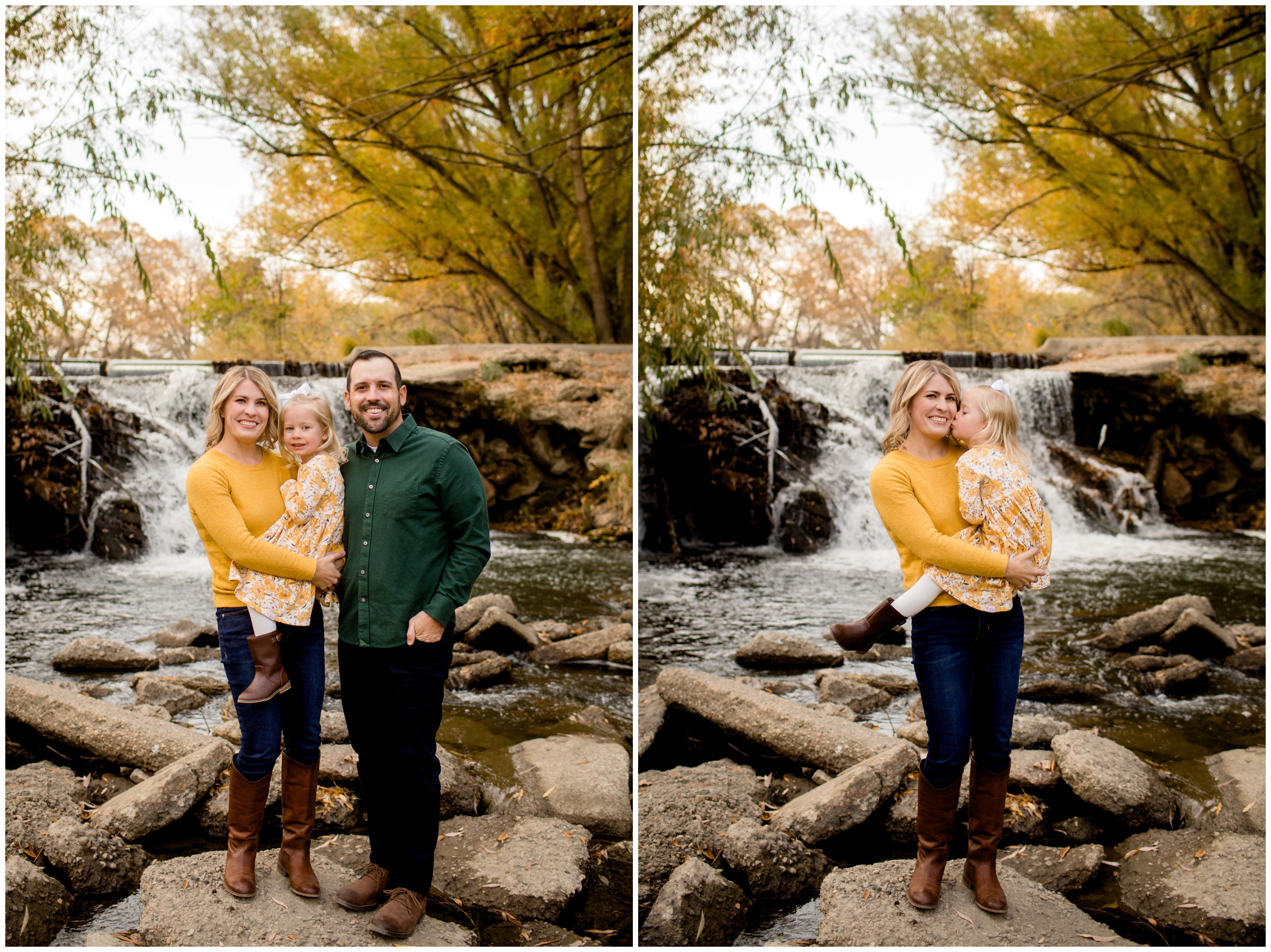 waterfall family pictures during fall in Longmont Colorado 