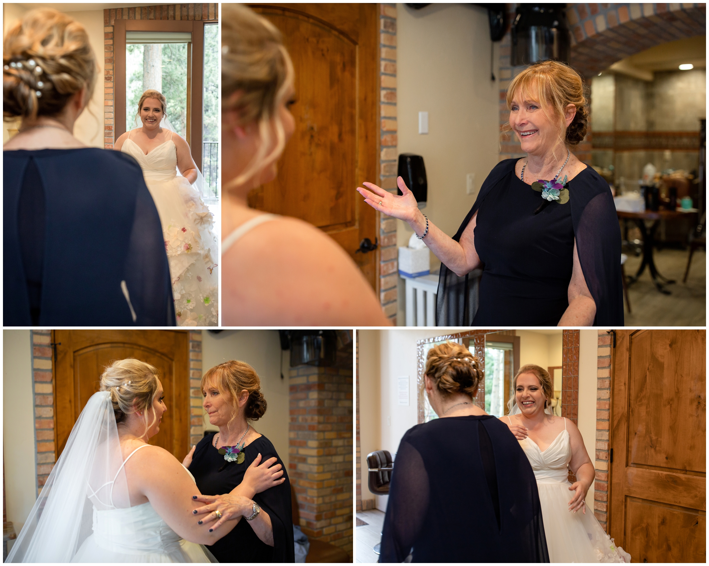 bride having a first look with her mom at Estes Park wedding