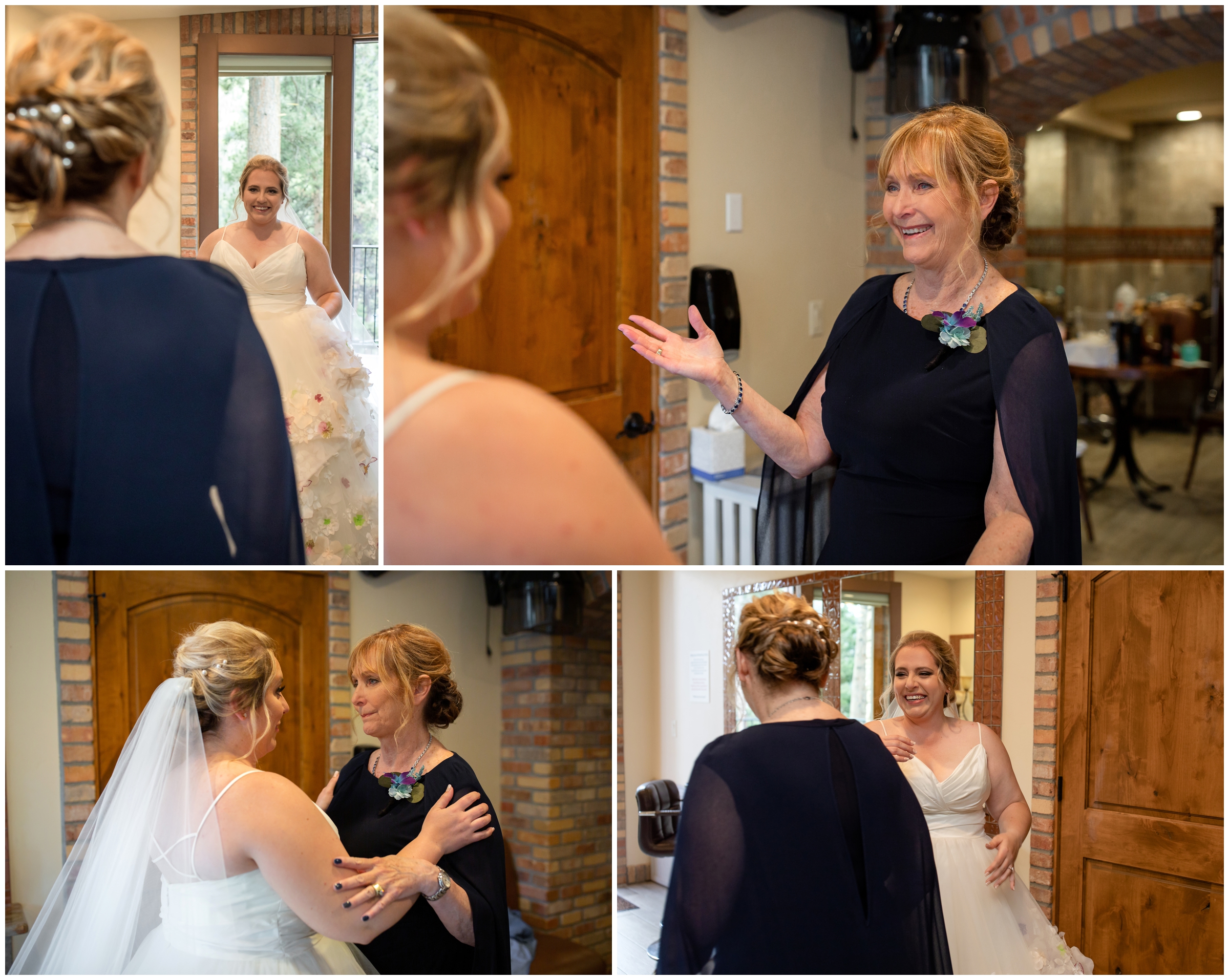 bride having a first look with her mom at Estes Park wedding 