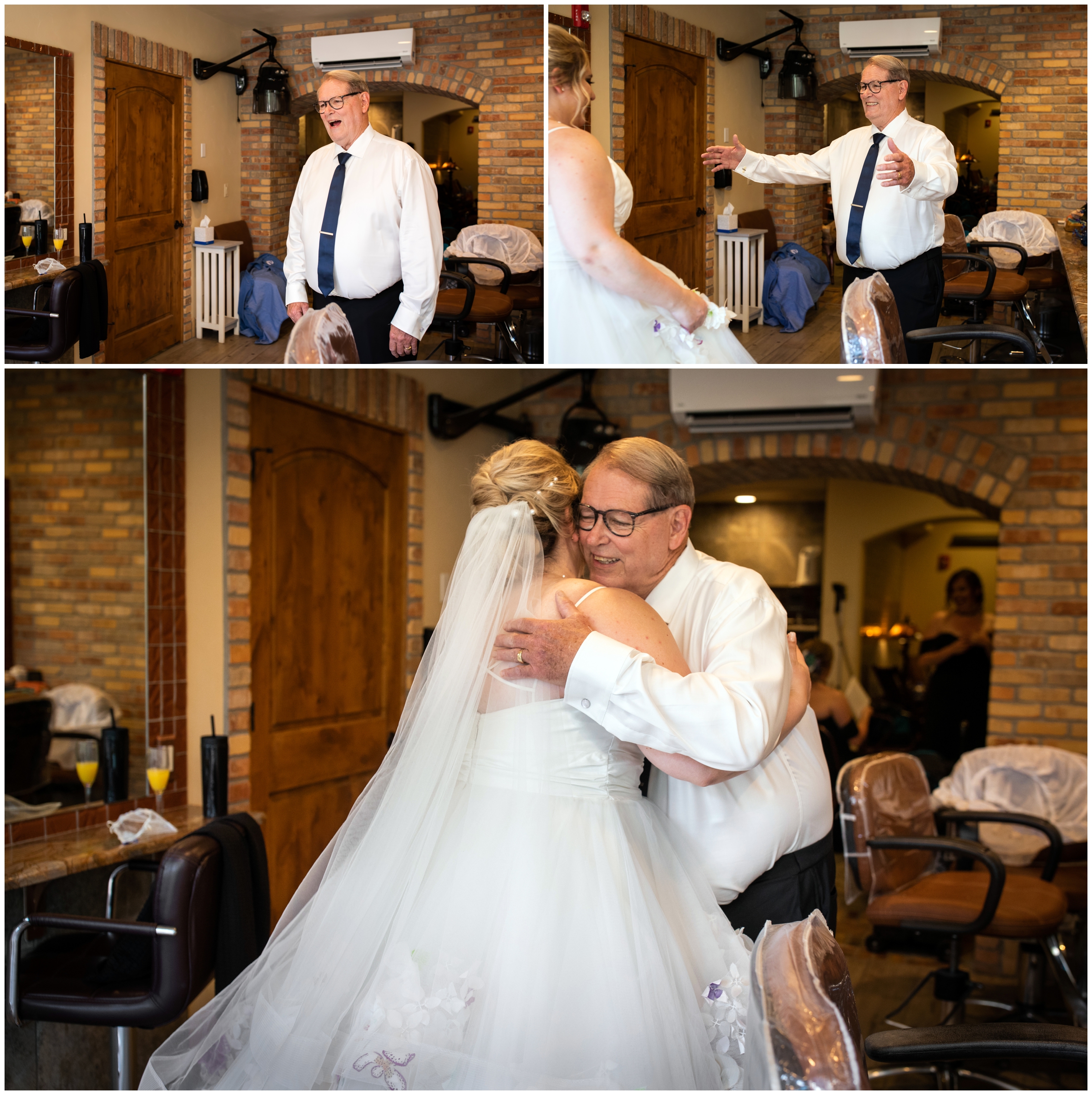 bride doing a first look with her dad at Estes Park wedding 