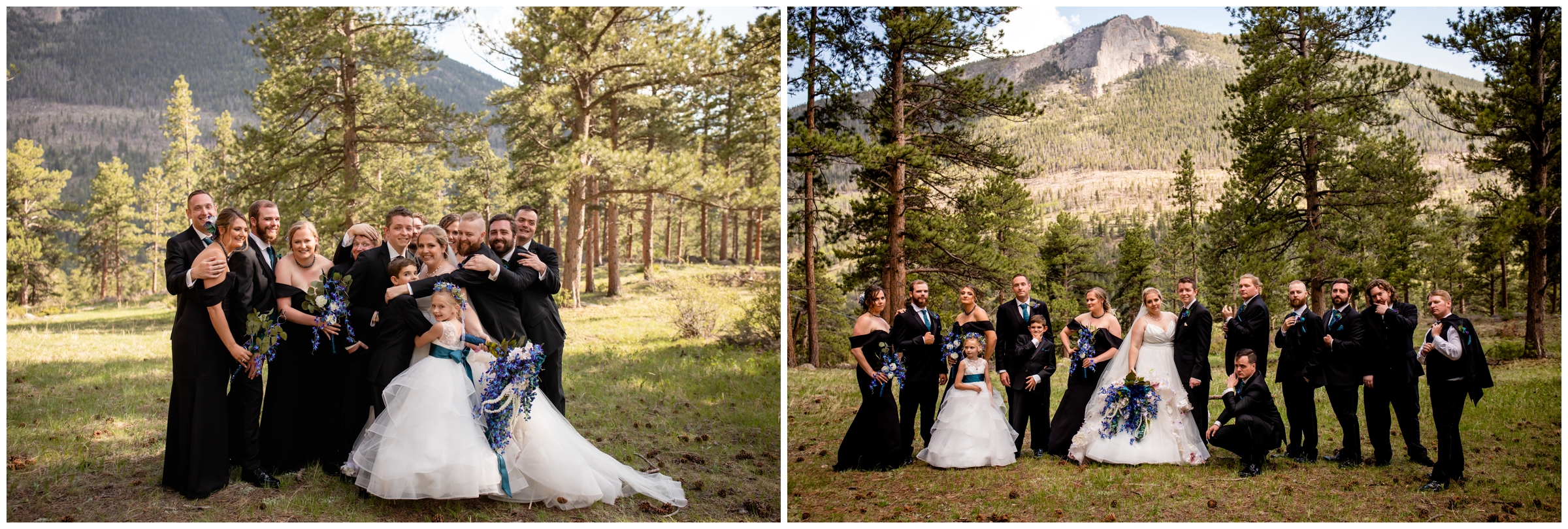 wedding party dressed all in black during Estes Park summer wedding