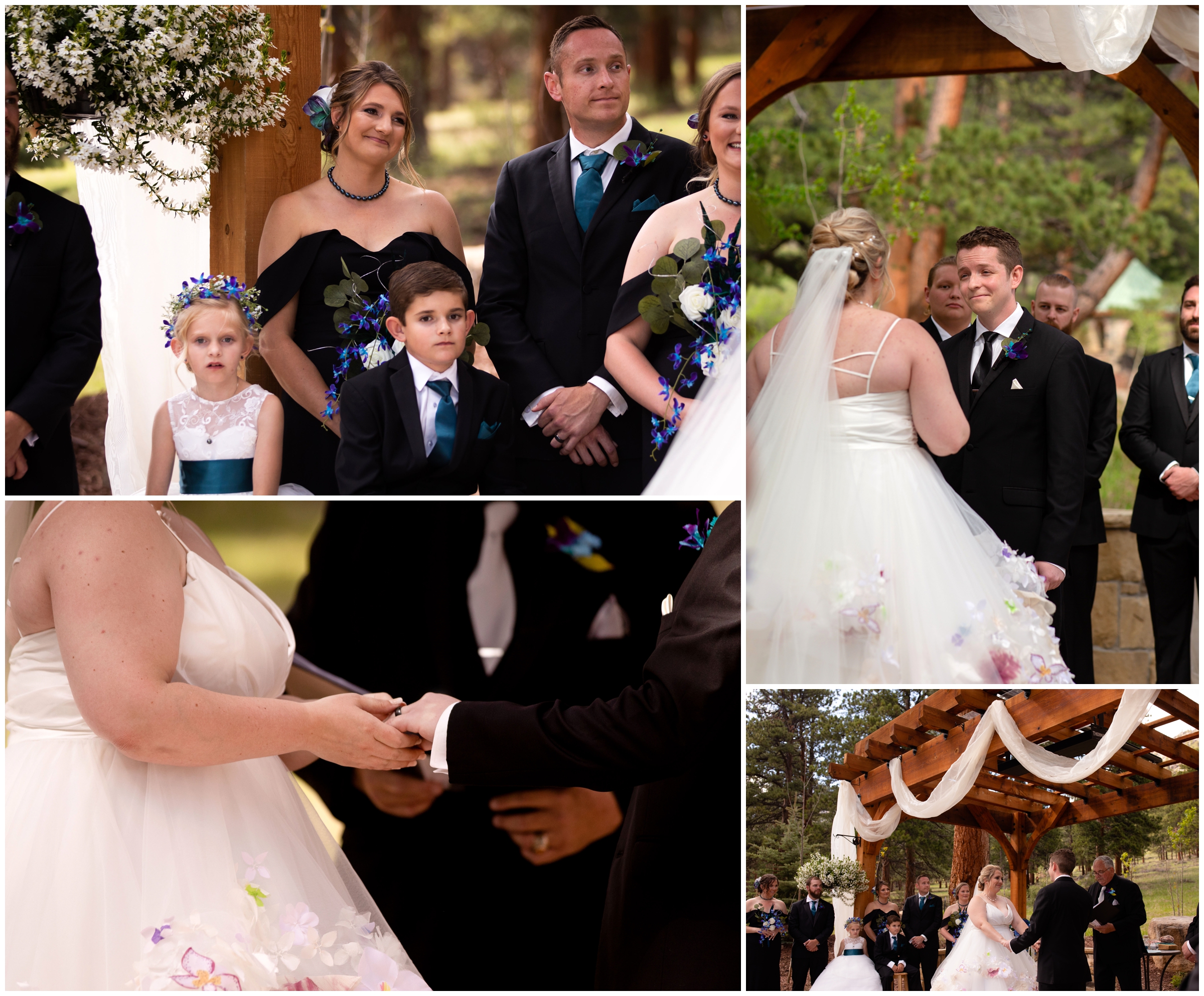 couple saying vows during outdoor summer wedding ceremony at Della Terra in Estes Park Colorado 