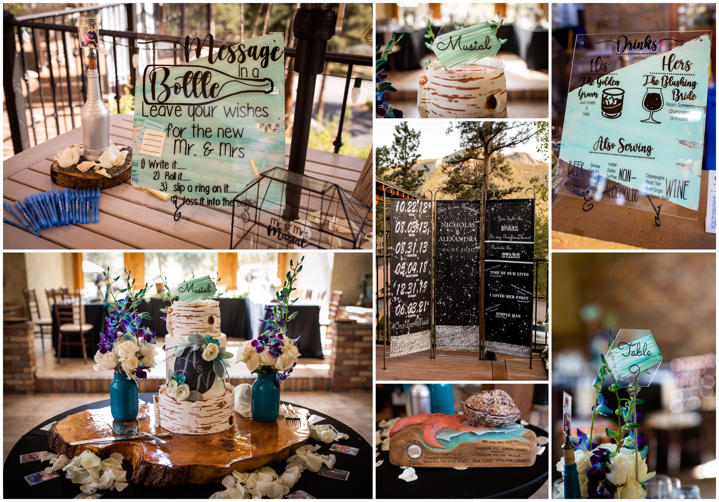 DIY wedding reception details at Estes Park Colorado wedding