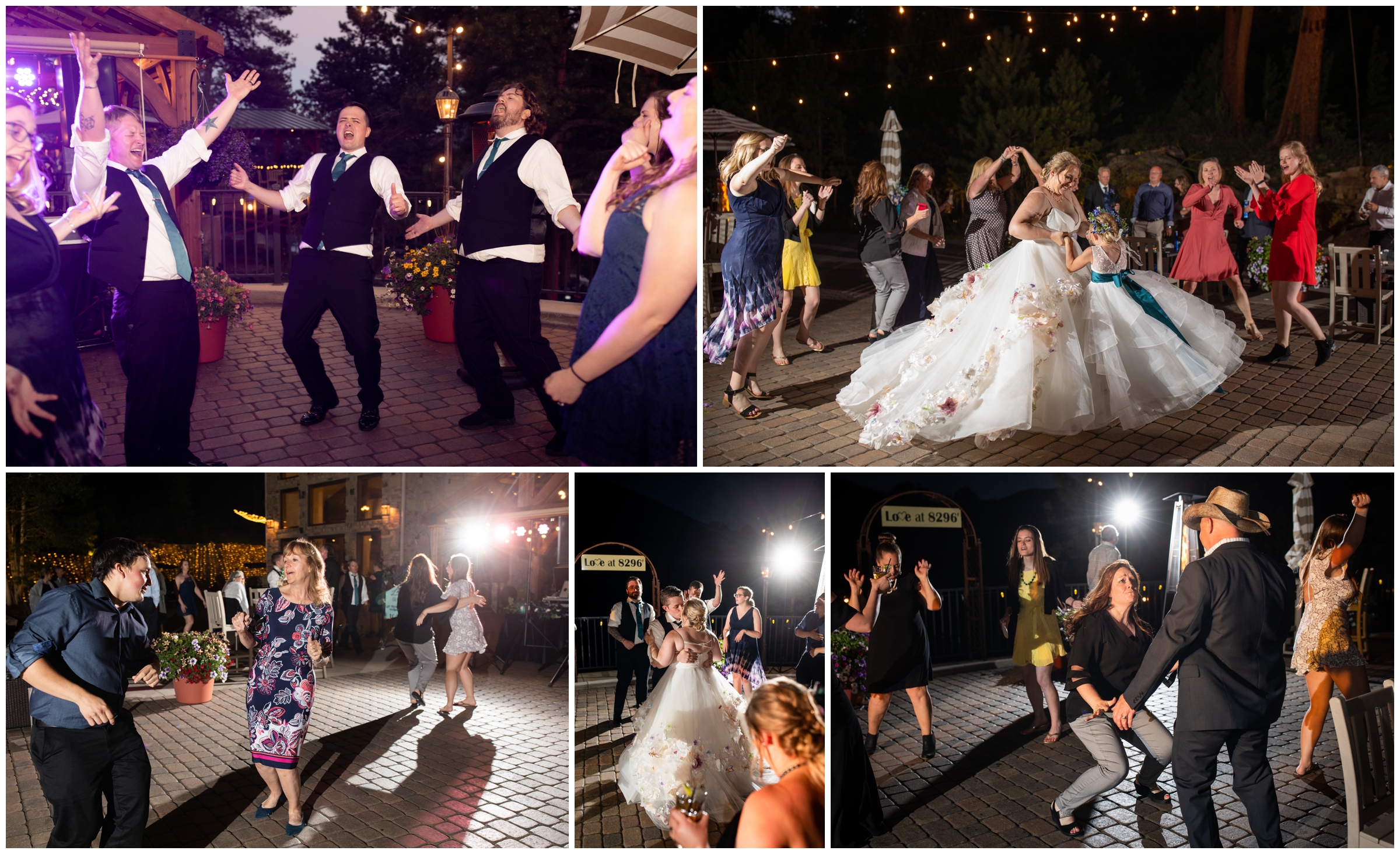 outdoor wedding reception dancing photos in Estes Park Colorado 