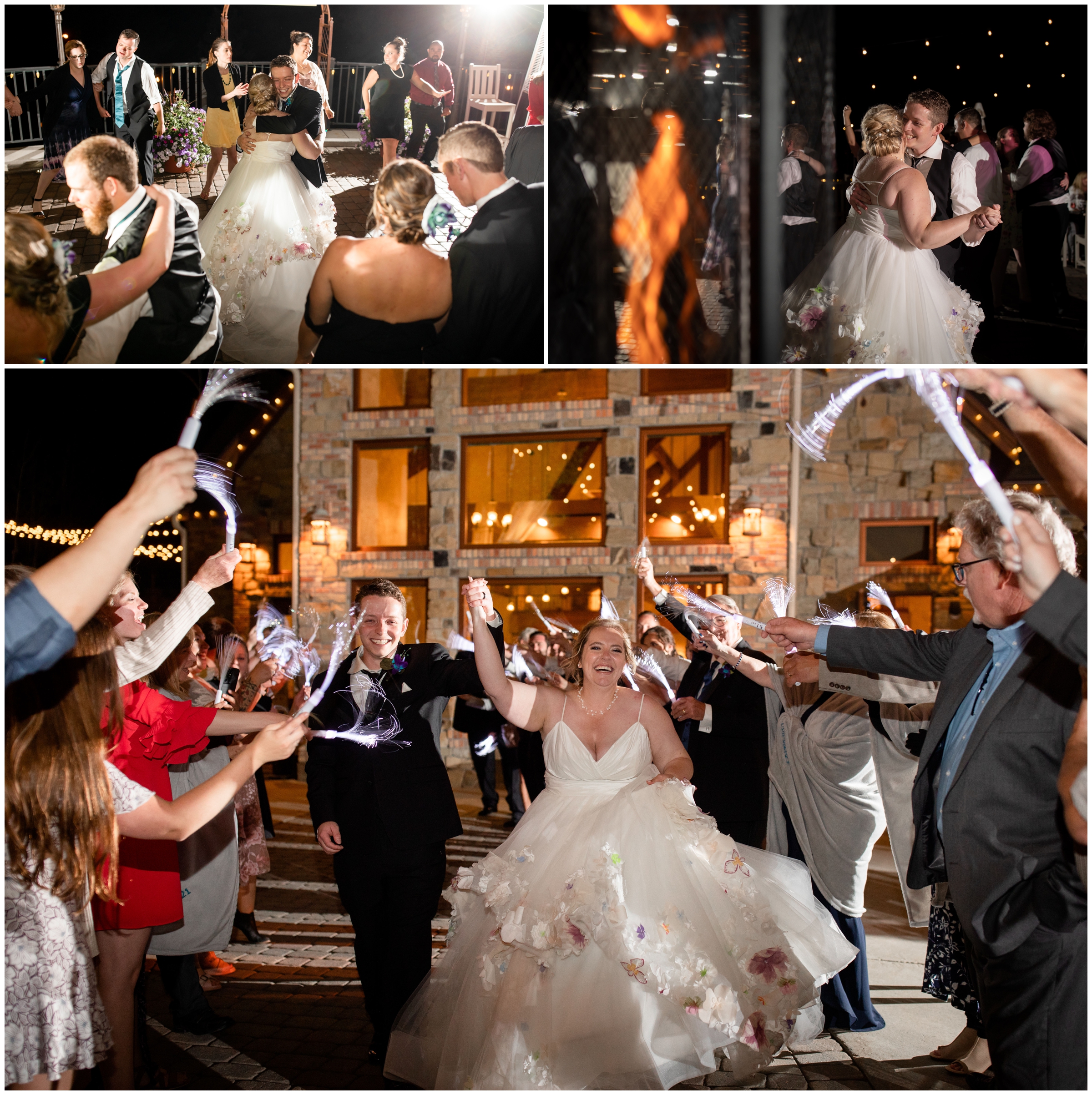 fiber optic glow wands wedding exit at Della terra Colorado wedding reception exit