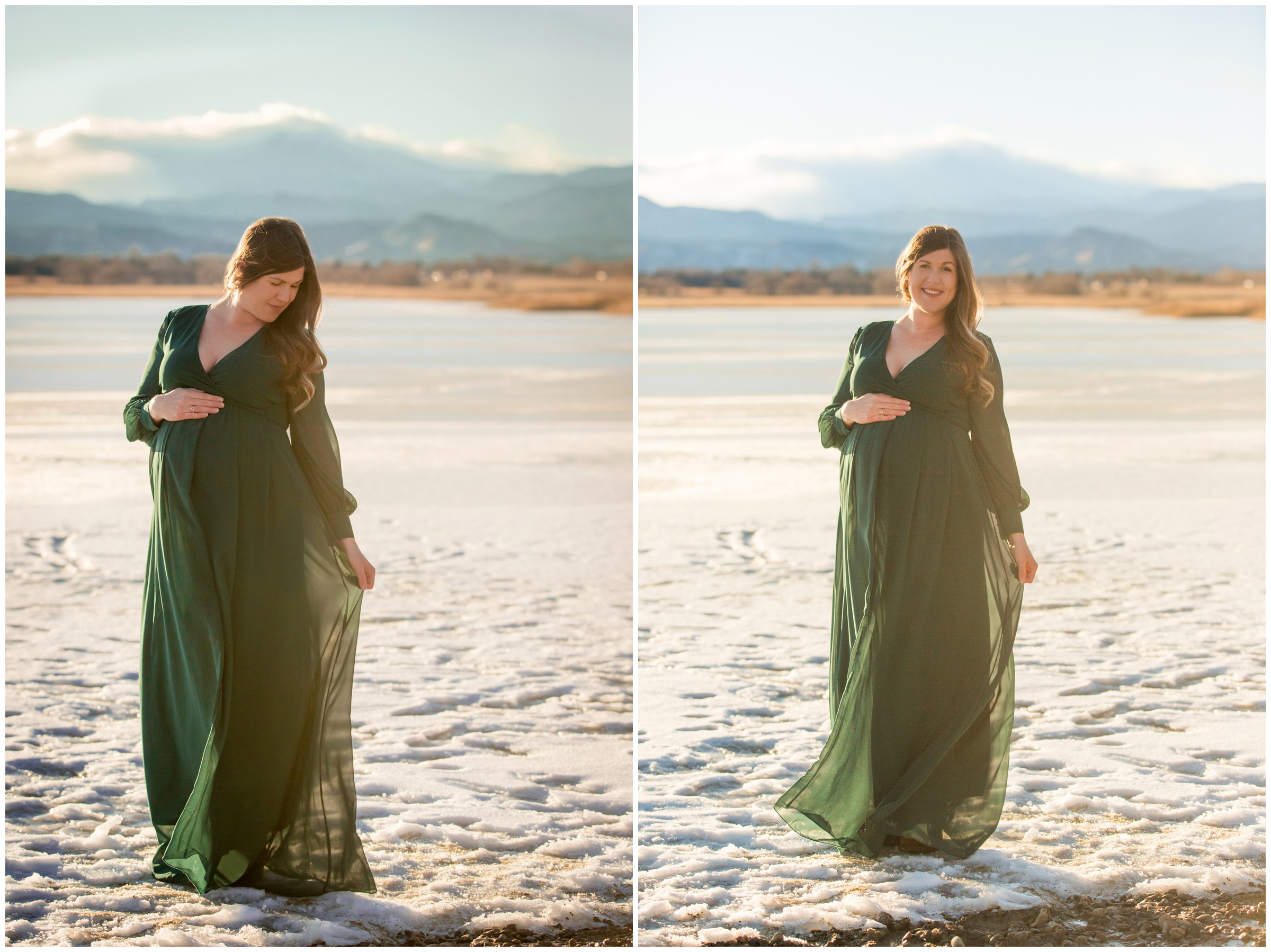 Longmont maternity pictures during winter at McIntosh Lake by Colorado portrait photographer Plum Pretty Photography