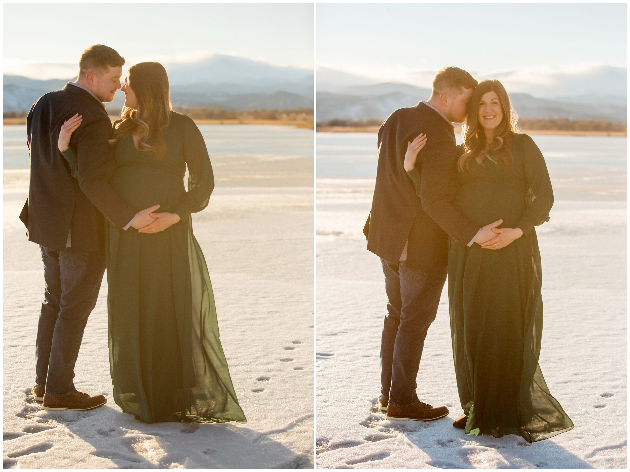 Longmont maternity pictures during winter at McIntosh Lake by Colorado portrait photographer Plum Pretty Photography