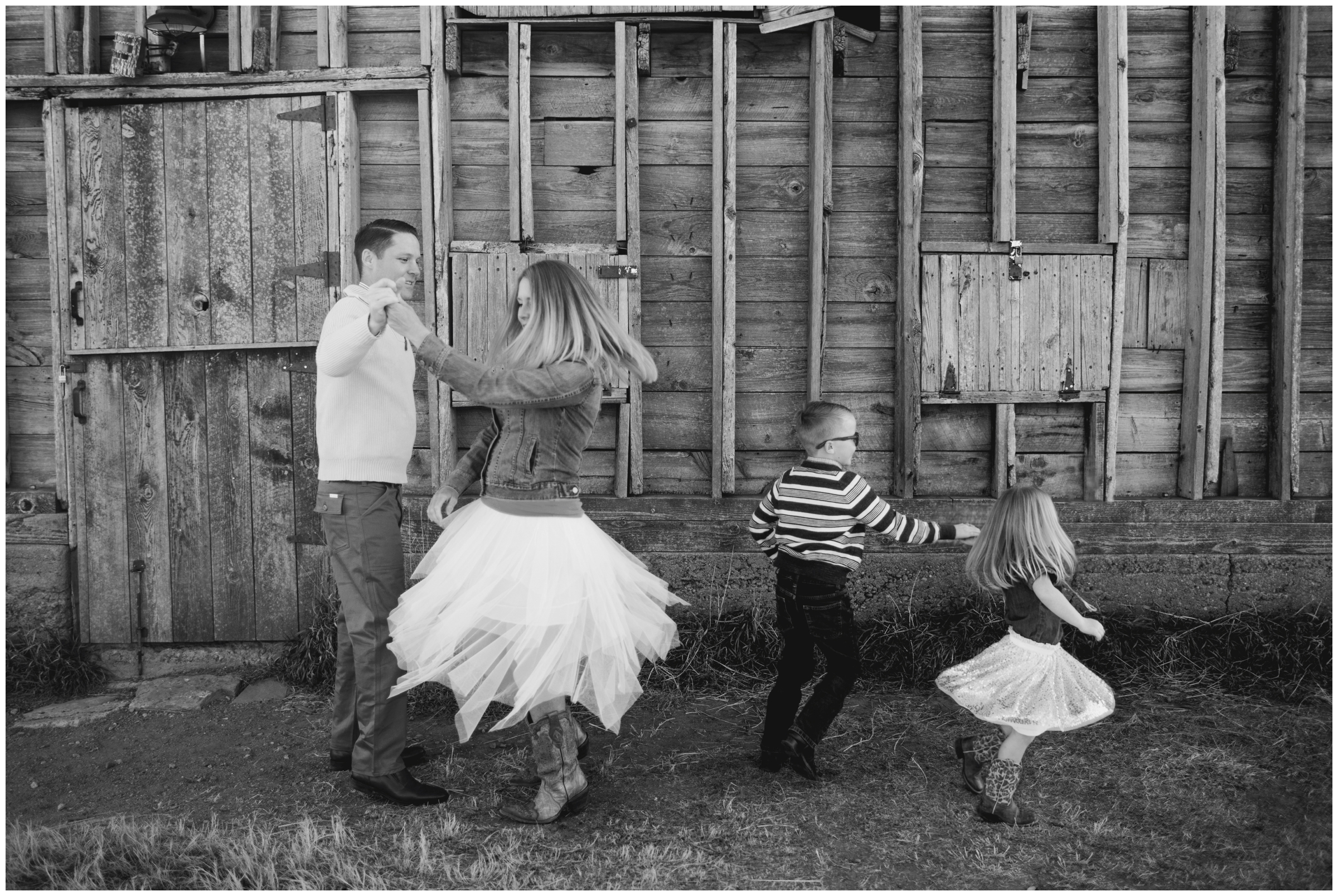 family dancing during candid family photography mini session in Longmont Colorado 