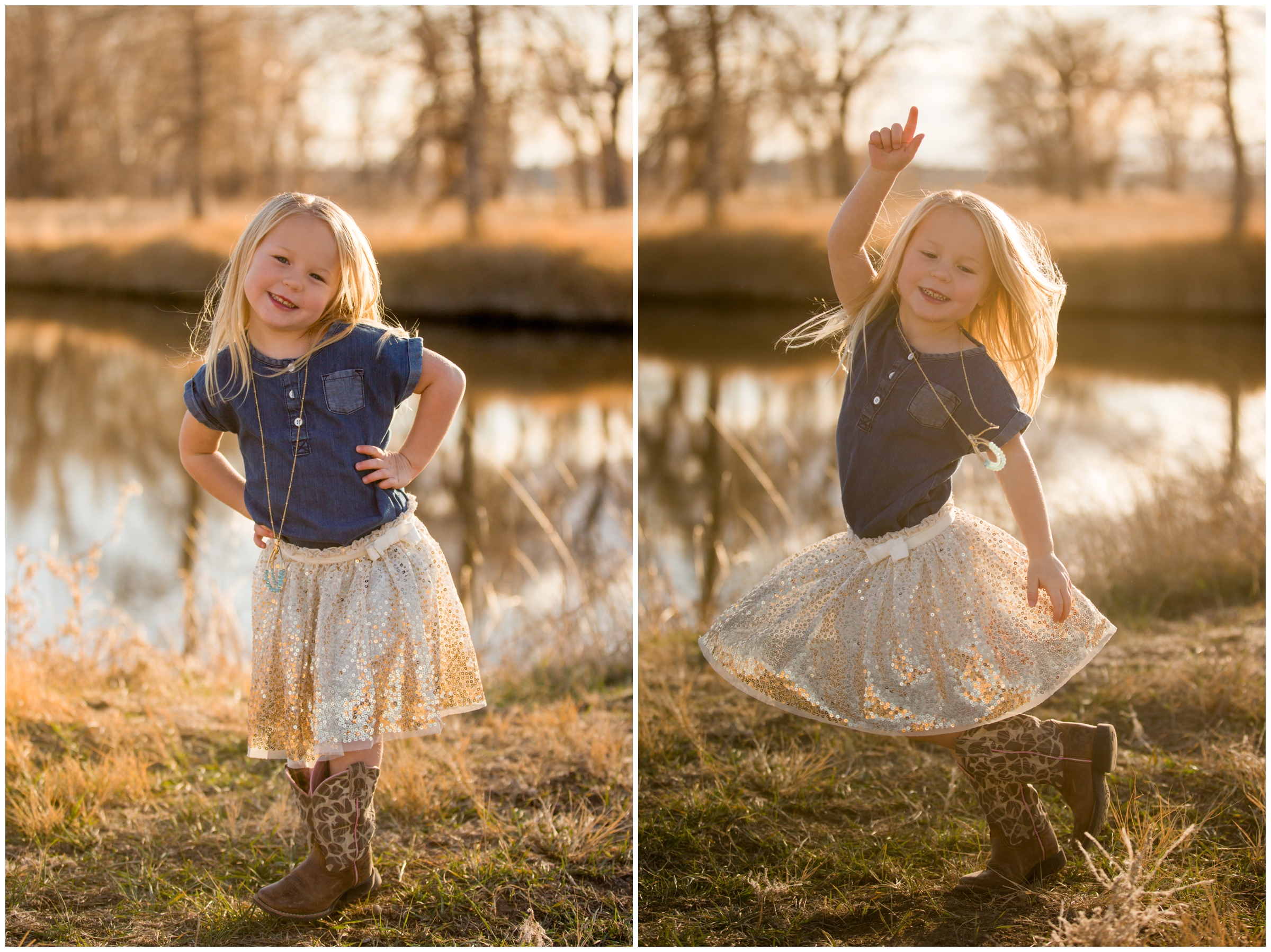 little girl in tutu spinning during Longmont Colorado fall family photography mini session 