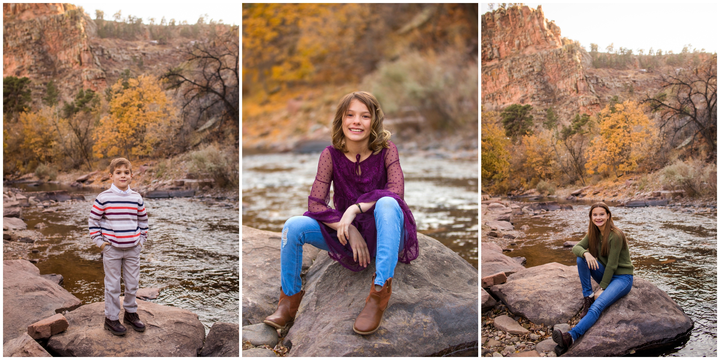 children posing next to river at Lavern M Johnson Park Colorado 