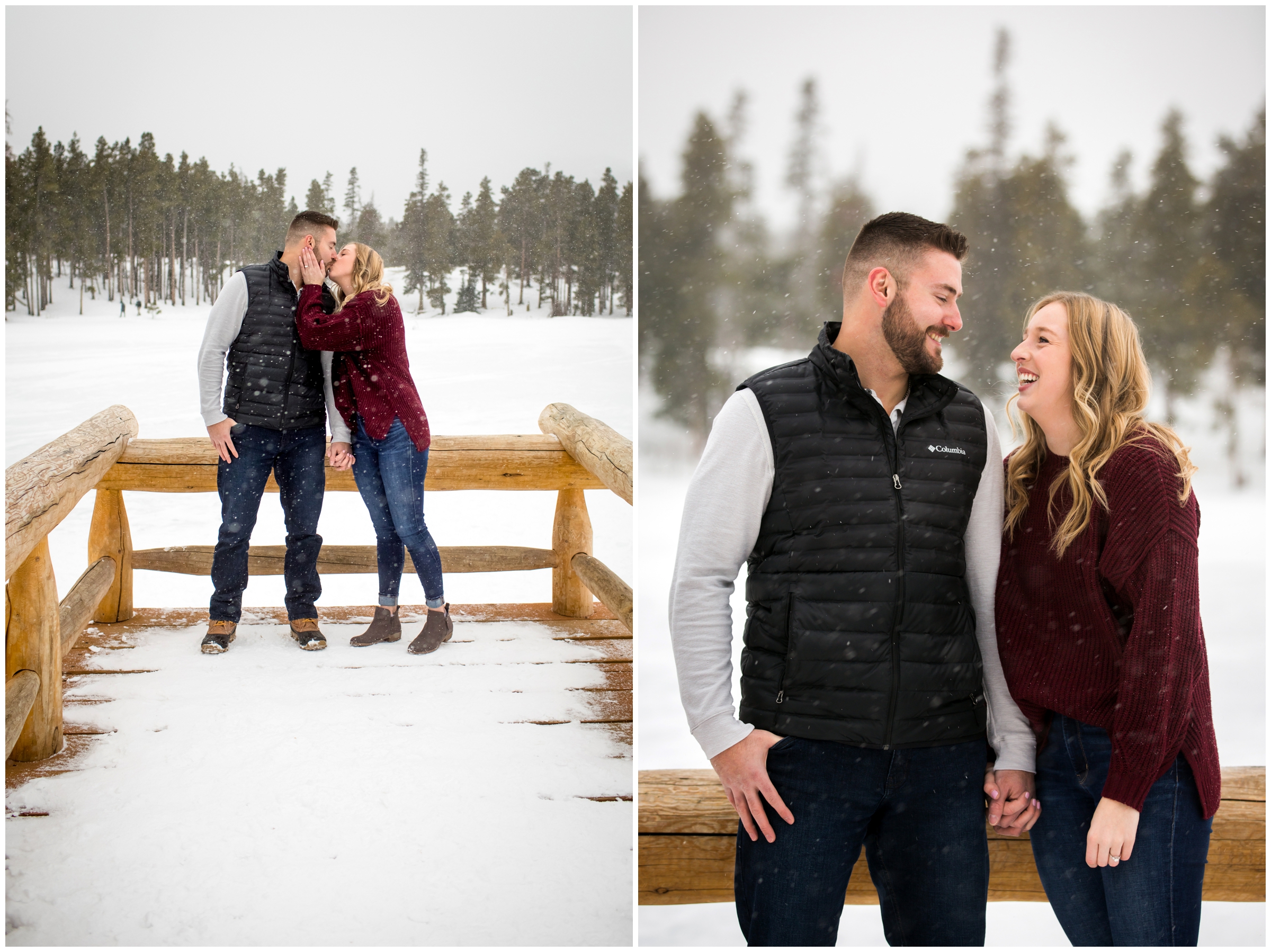 winter engagement pictures at Sprague lake in Estes park 