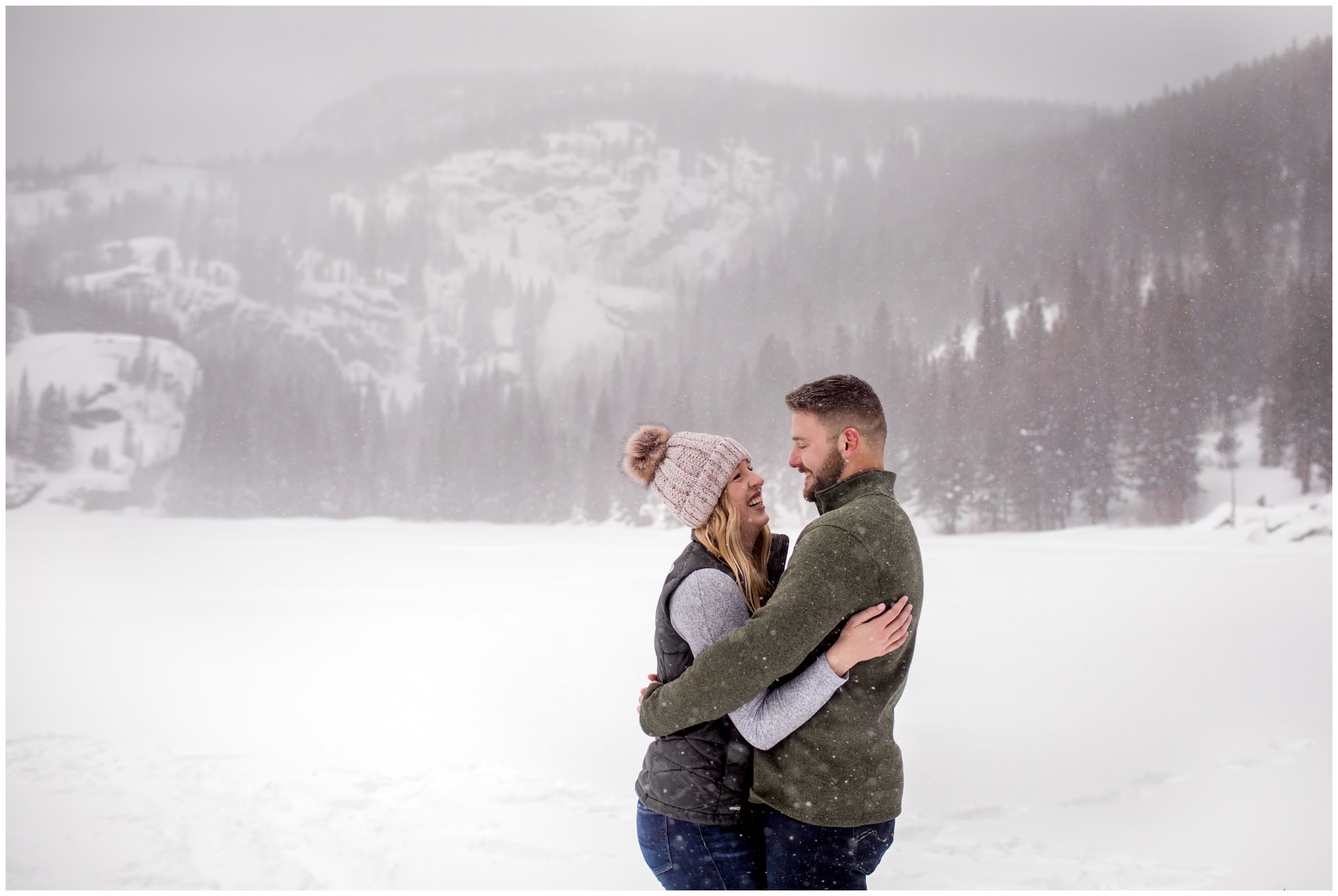 Winter mountain engagement pictures at Bear Lake 