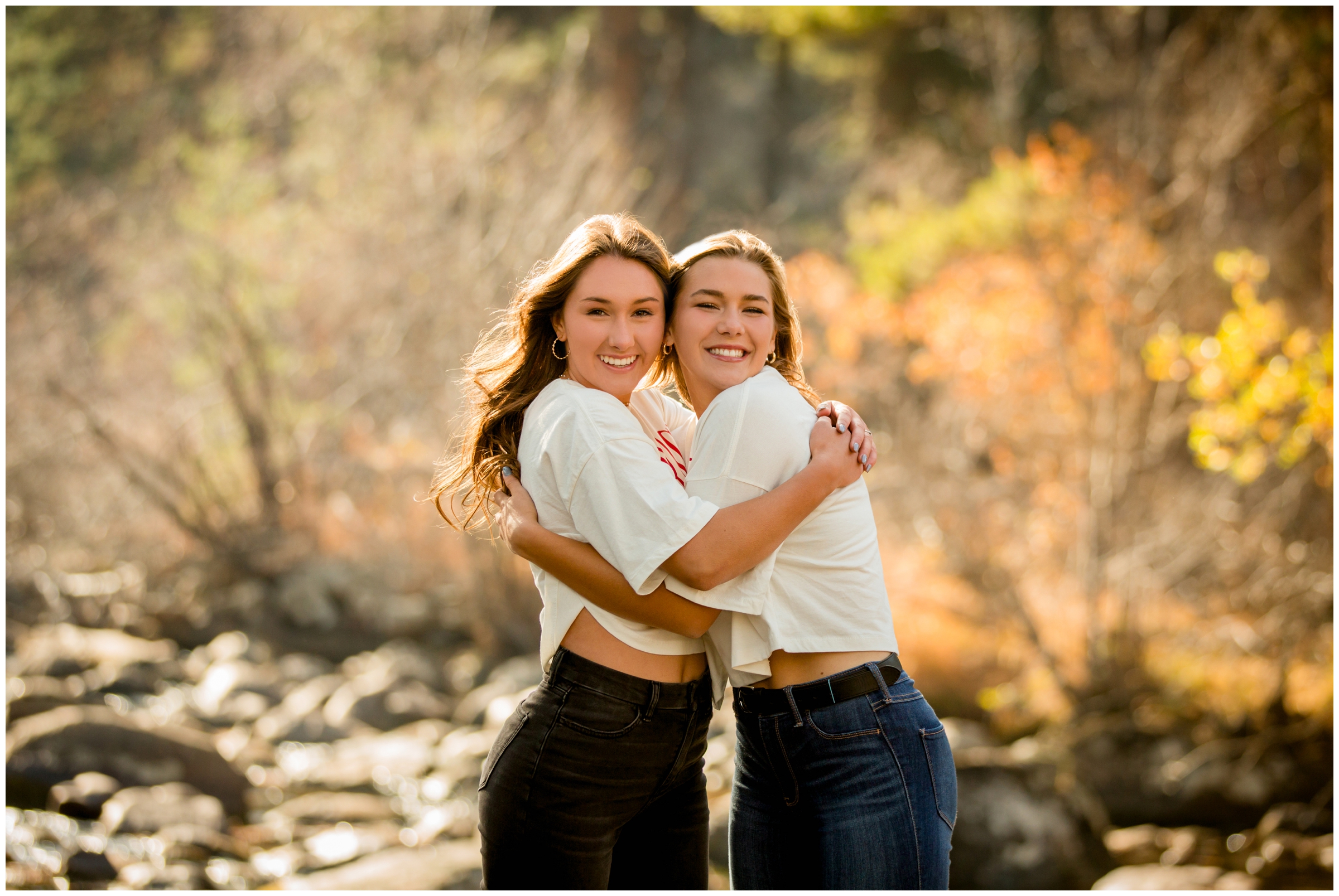 best friends photography session by river in Estes Park Colorado 