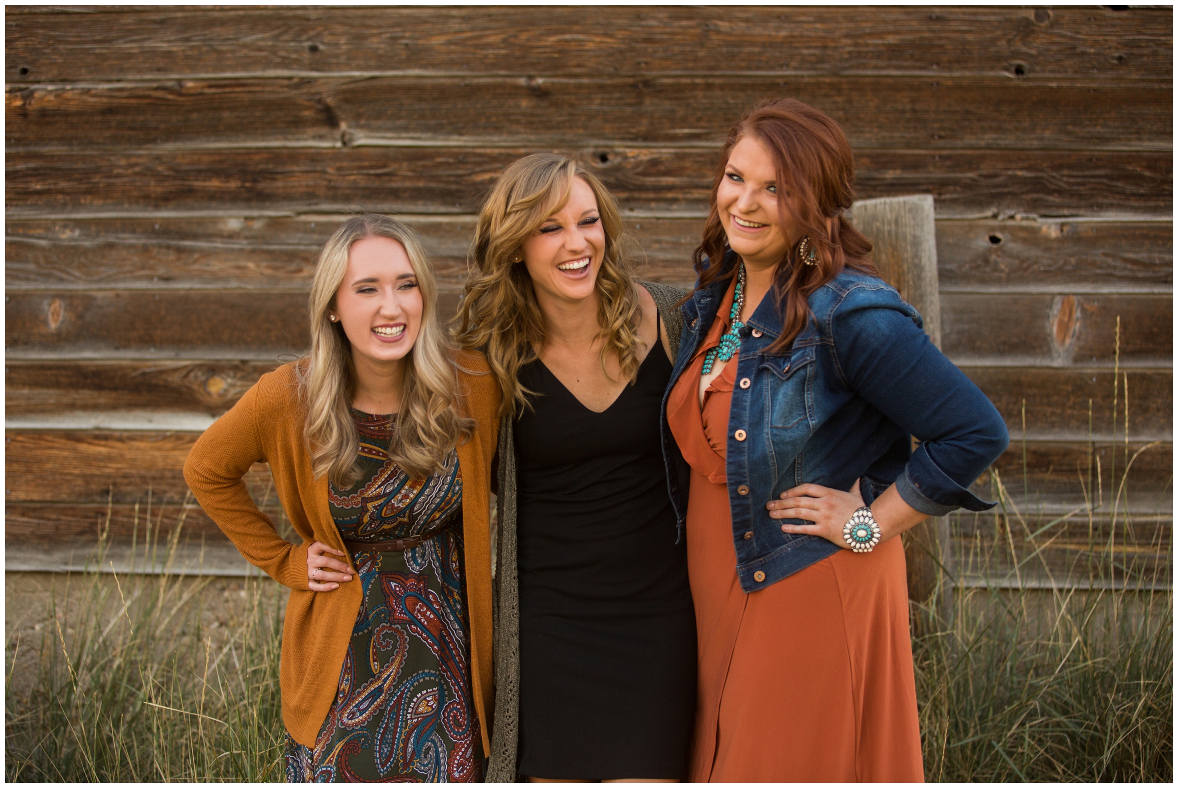 adult friends laughing during Longmont Colorado portrait photography session 