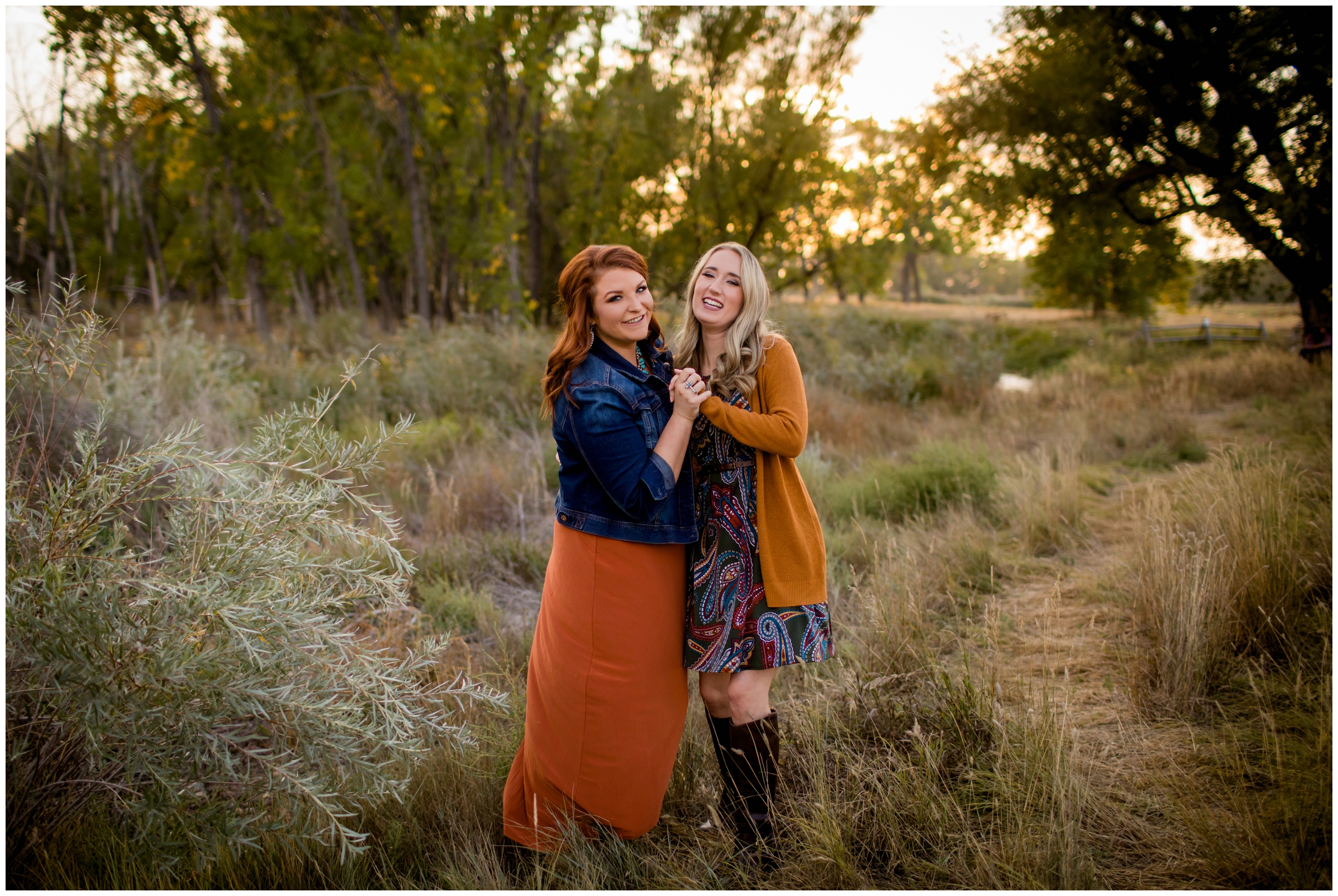 two ladies dancing during Colorado fall family mini sessions 