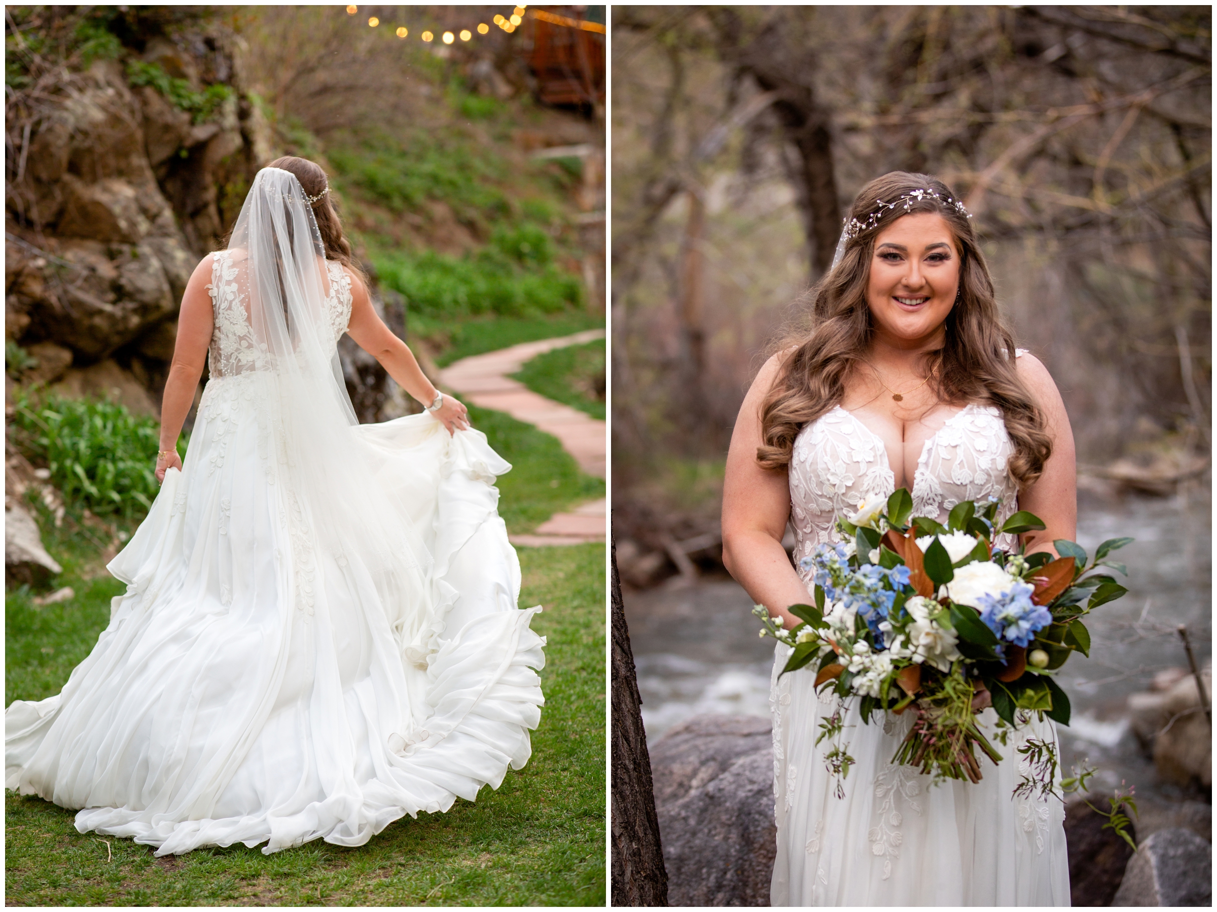 bride spinning in dress during Boulder Colorado spring wedding photos 