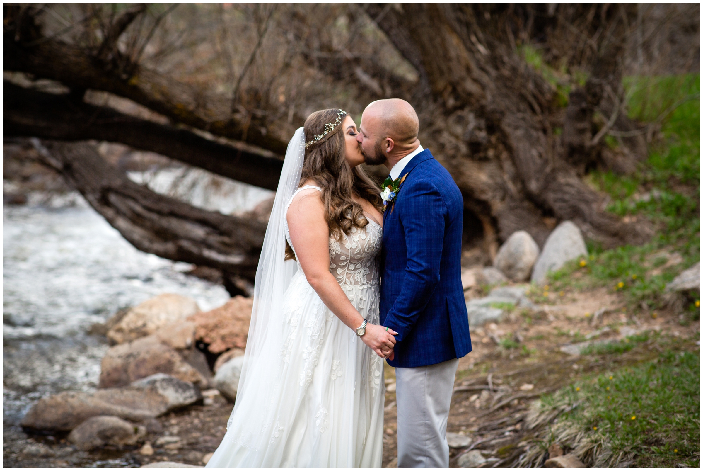 couple kissing by the river during their Boulder Creek by Wedgewood Weddings couple's portraits 