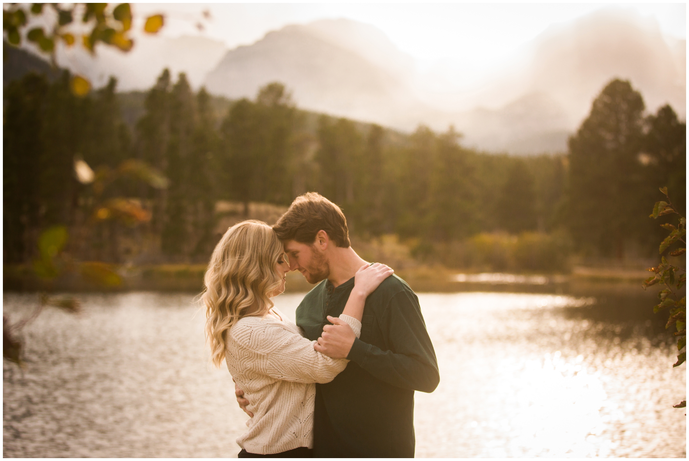 mountain engagement pictures at Sprague lake in Rocky Mountain national park 