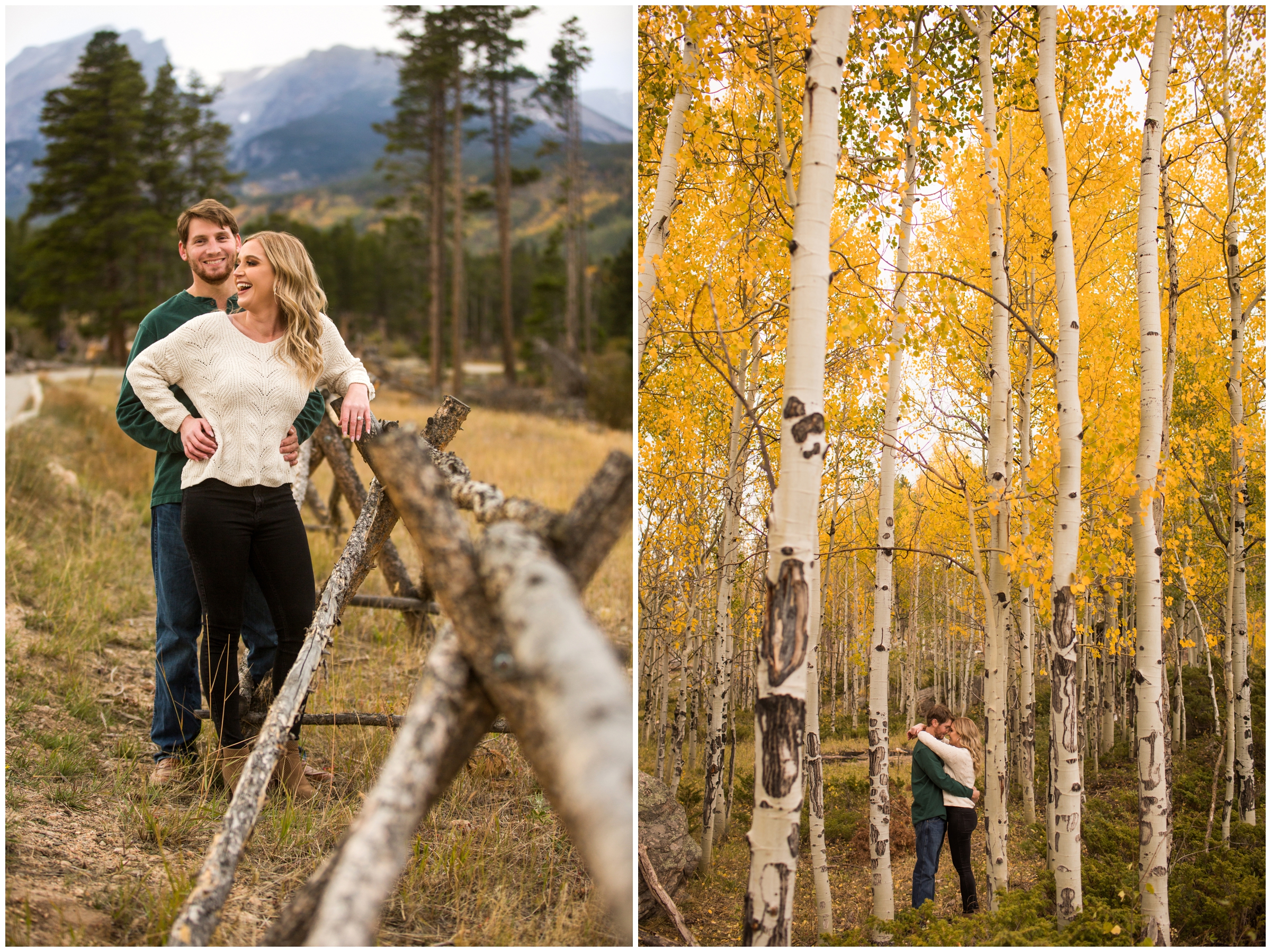 Couples portraits in aspen grove in CO mountains 