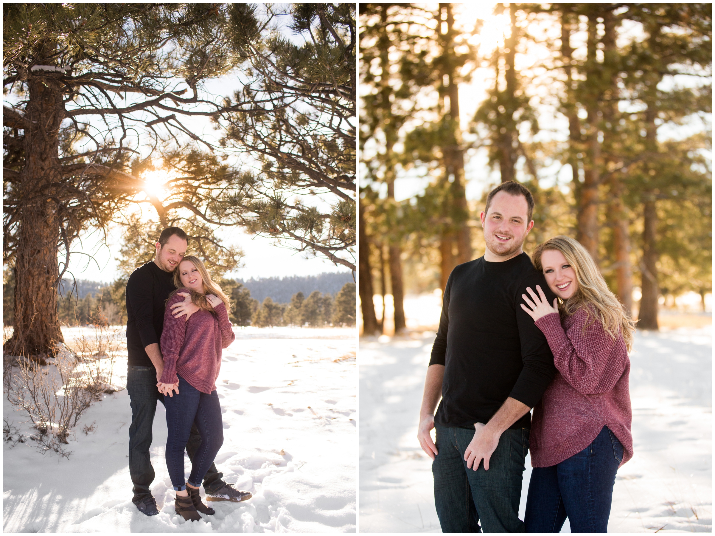 Elk Meadows Park Evergreen Colorado engagement photos in the snow