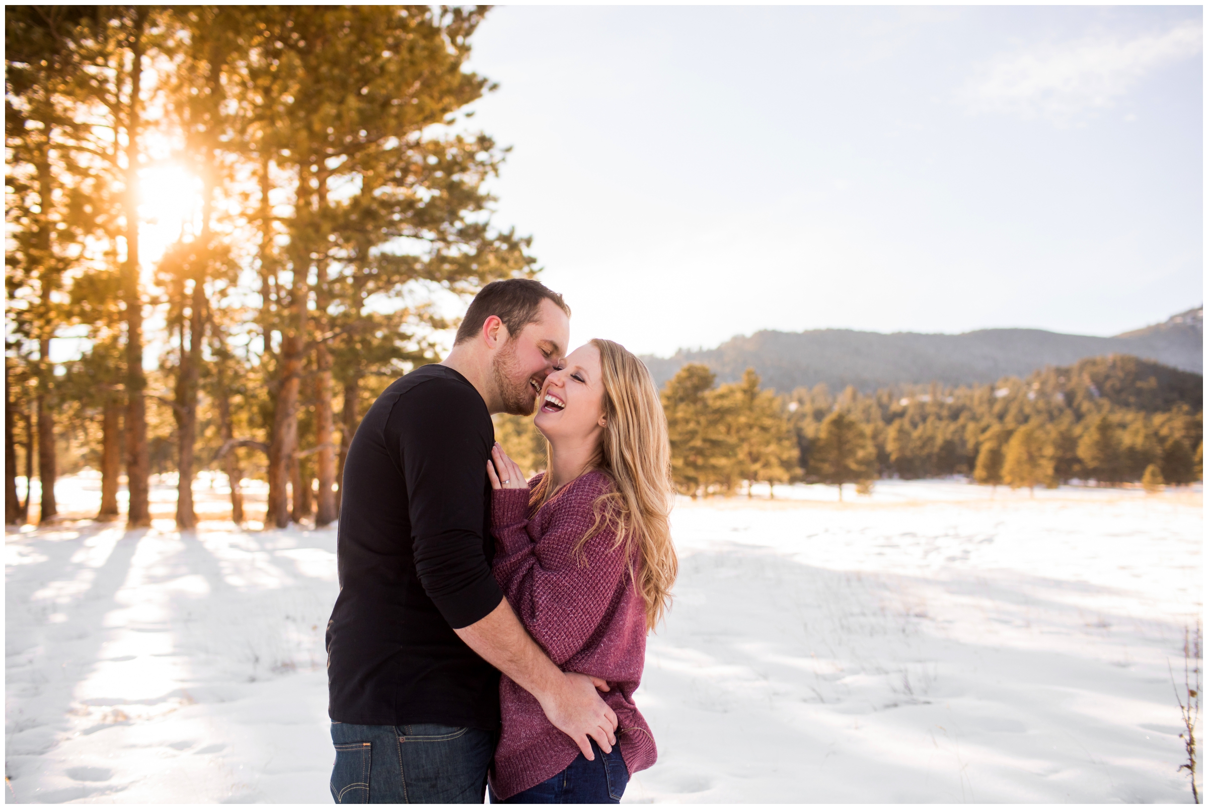 snowy winter engagement photography in Evergreen Colorado 