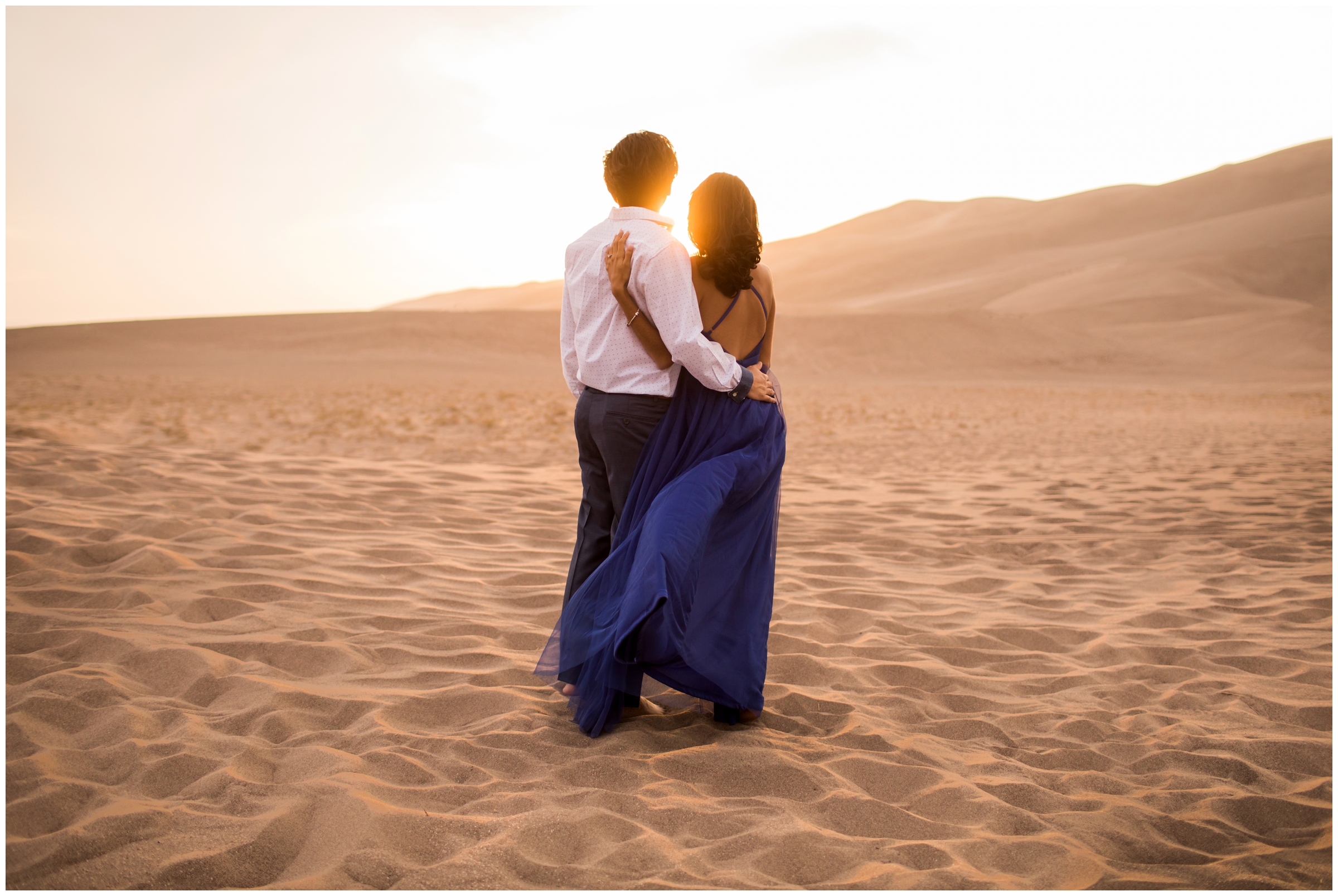 golden hour sunset engagement pictures at Great Sand Dunes Colorado 