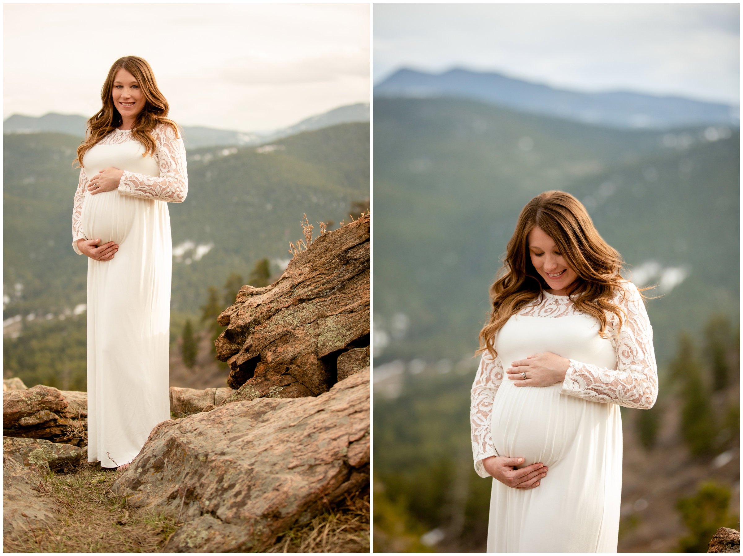 mountain maternity portraits at Mount Falcon in Colorado 