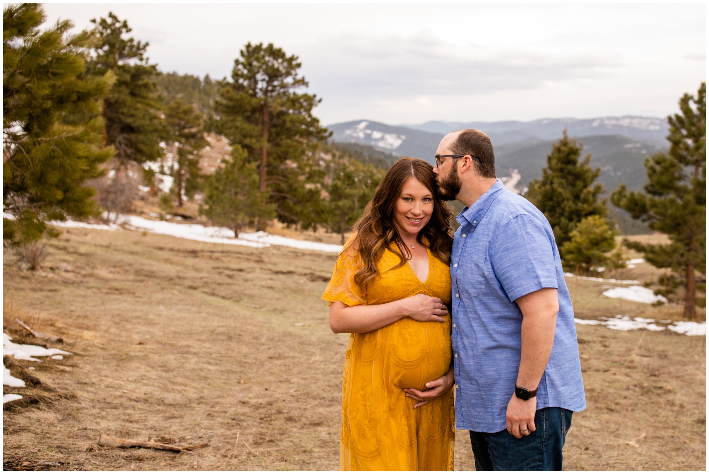 spring pregnancy portraits at Mount falcon west in CO