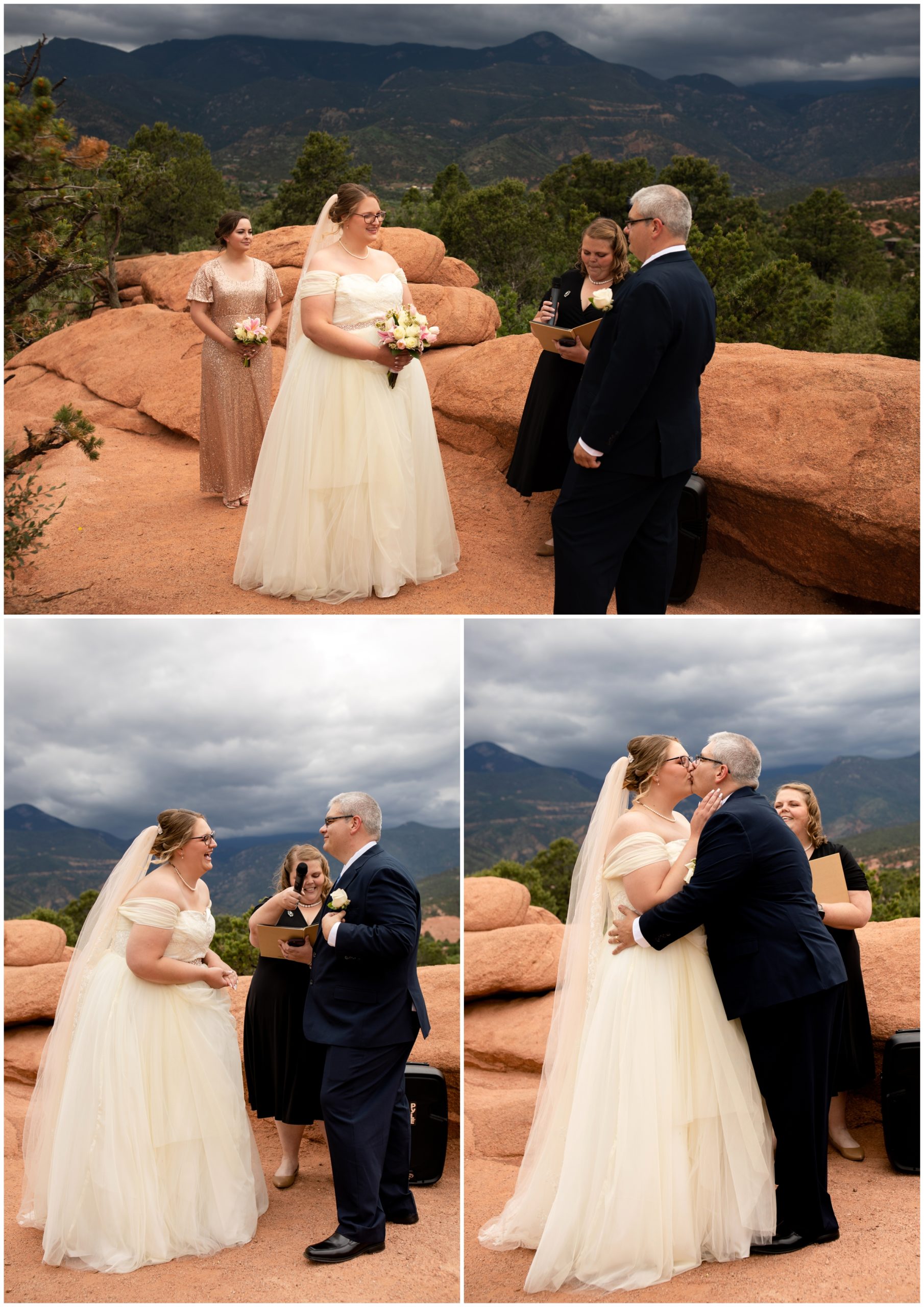 first kiss during High Point Overlook wedding ceremony in Colorado Springs 