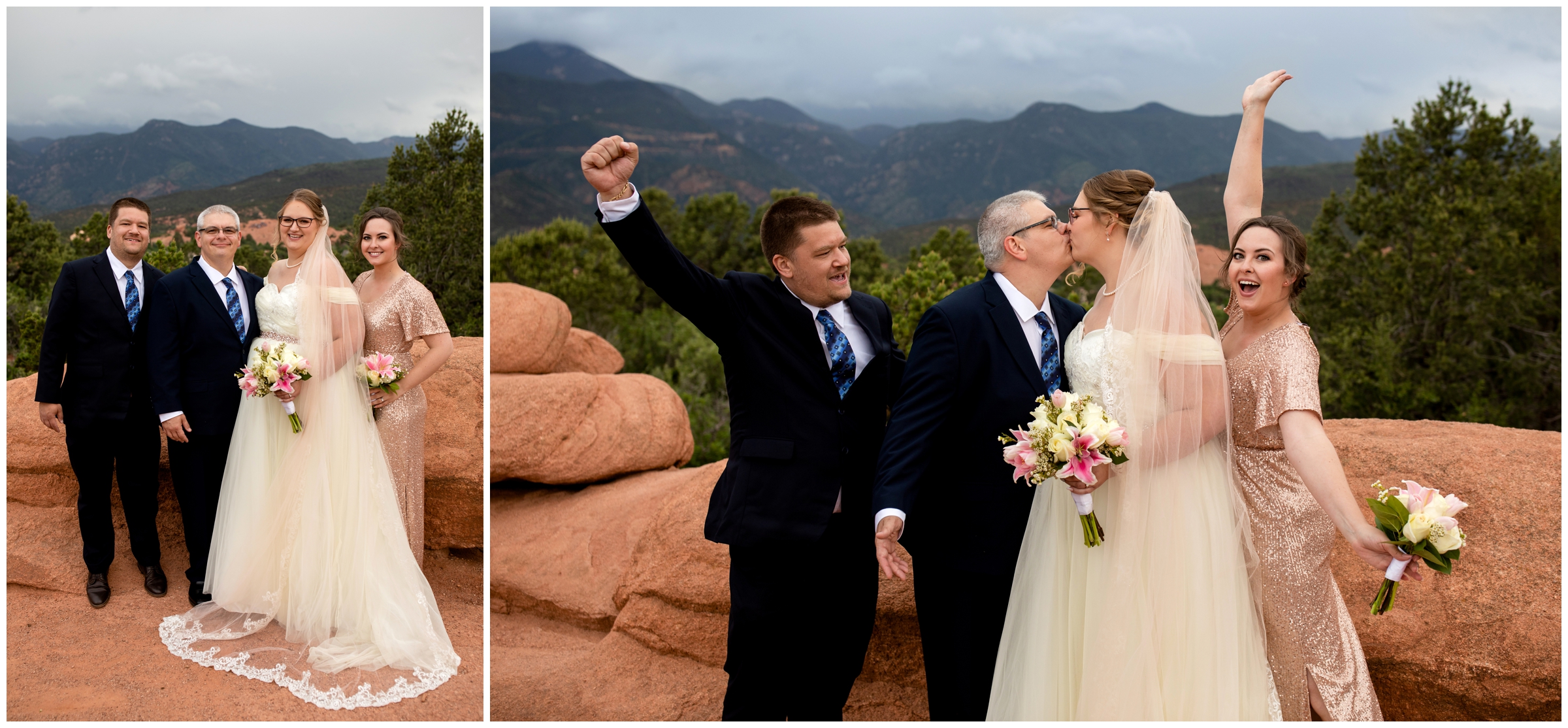 small bridal party posing at Garden of the Gods