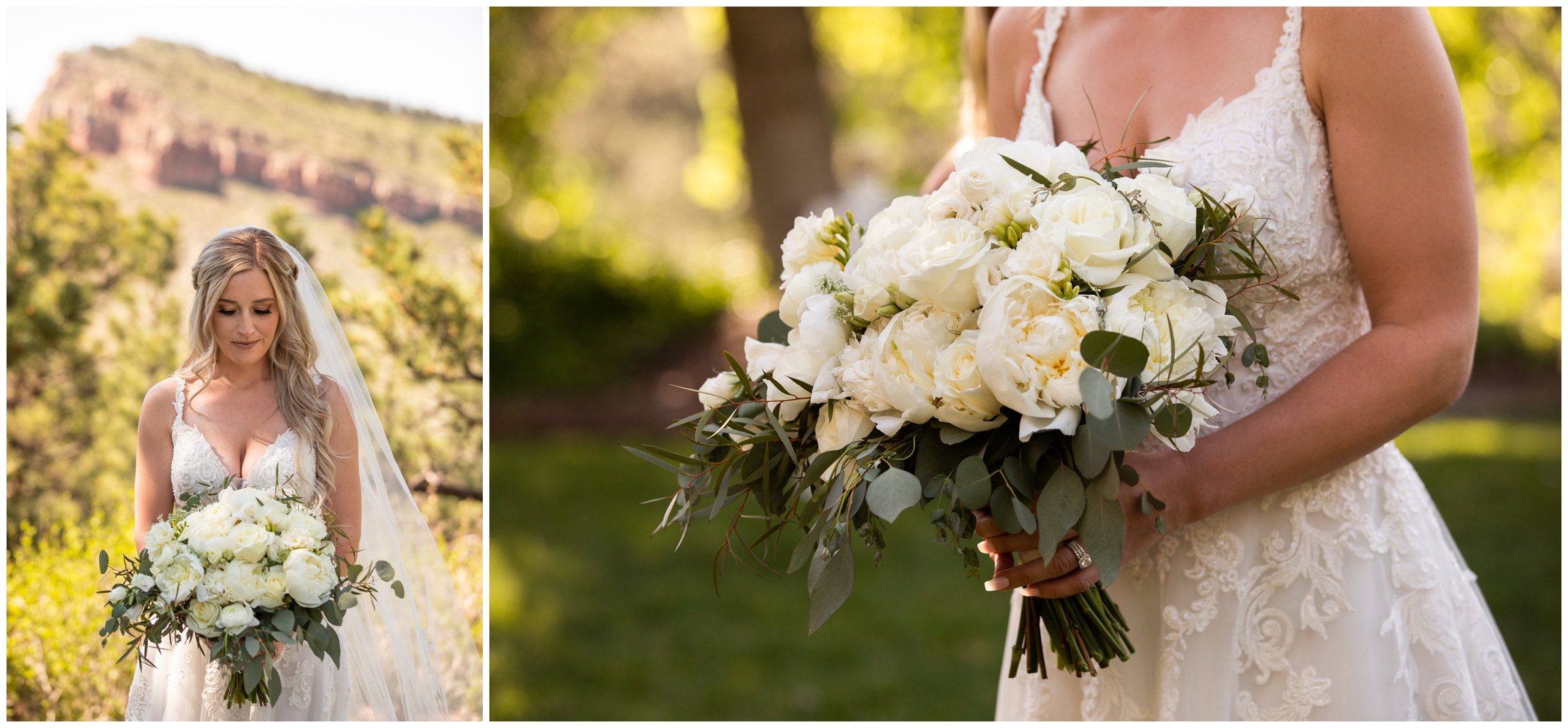 Colorado mountain bride with peony bouquet posing for Lionscrest Manor wedding portraits 