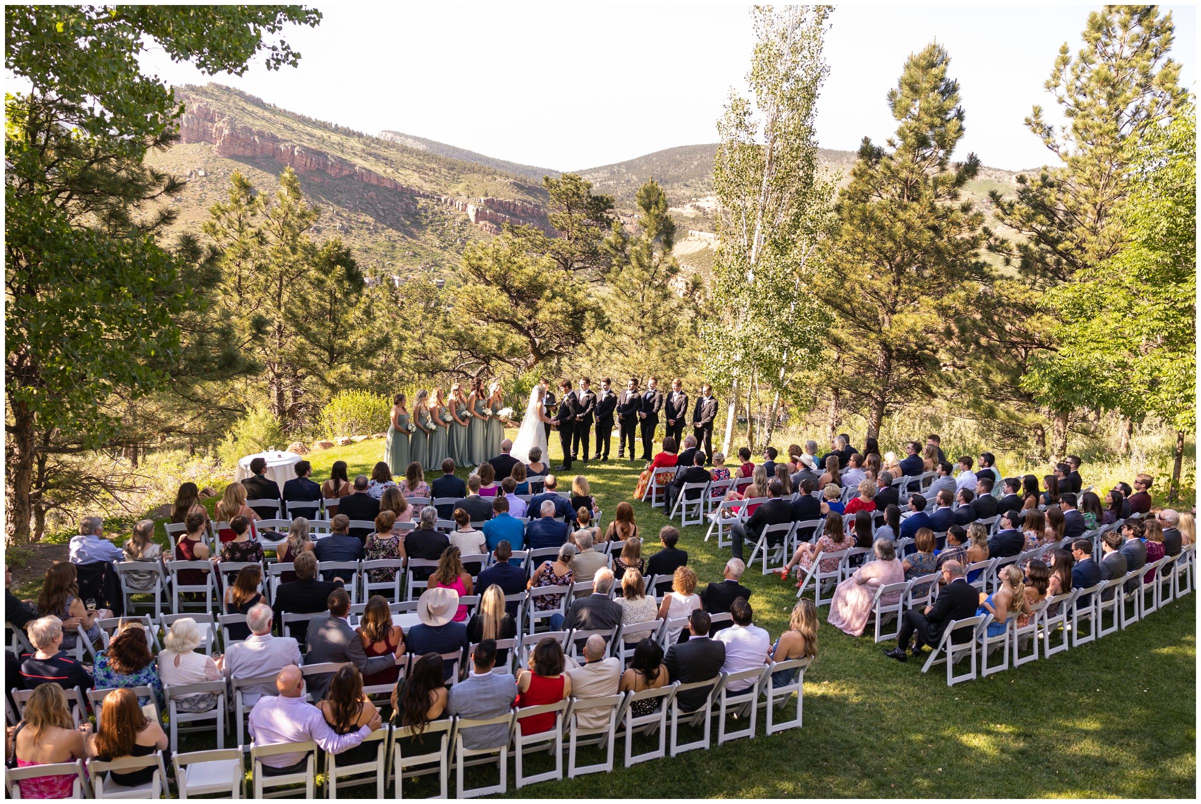 outdoor wedding ceremony with mountains in background at Lionscrest Manor ceremony