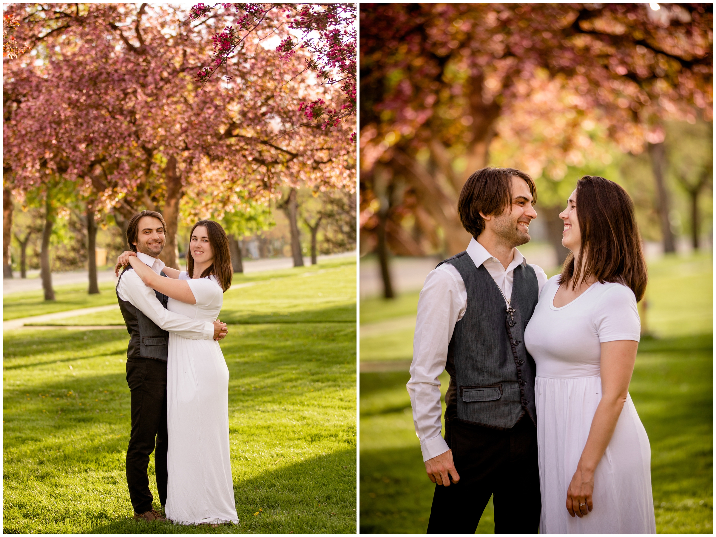 spring engagement photography inspiration with the cherry blossoms in Longmont Colorado 